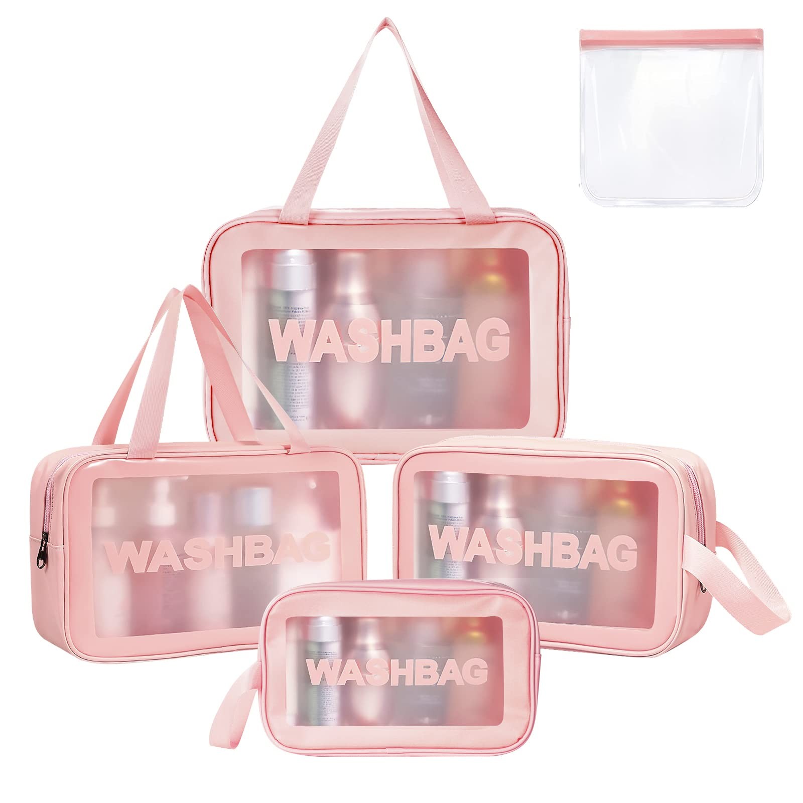 Aucuu 5PCS Clear Toiletry Bags, Wash Bag, 32.5*22.5*5 cm, – Pink