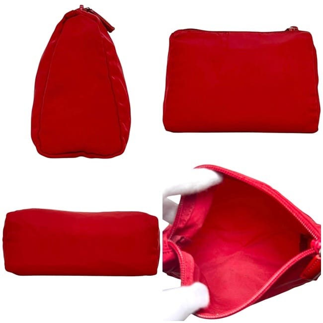 Prada pouch, red Tessuto leather, nylon, used, size 60, PRADA zipper,
