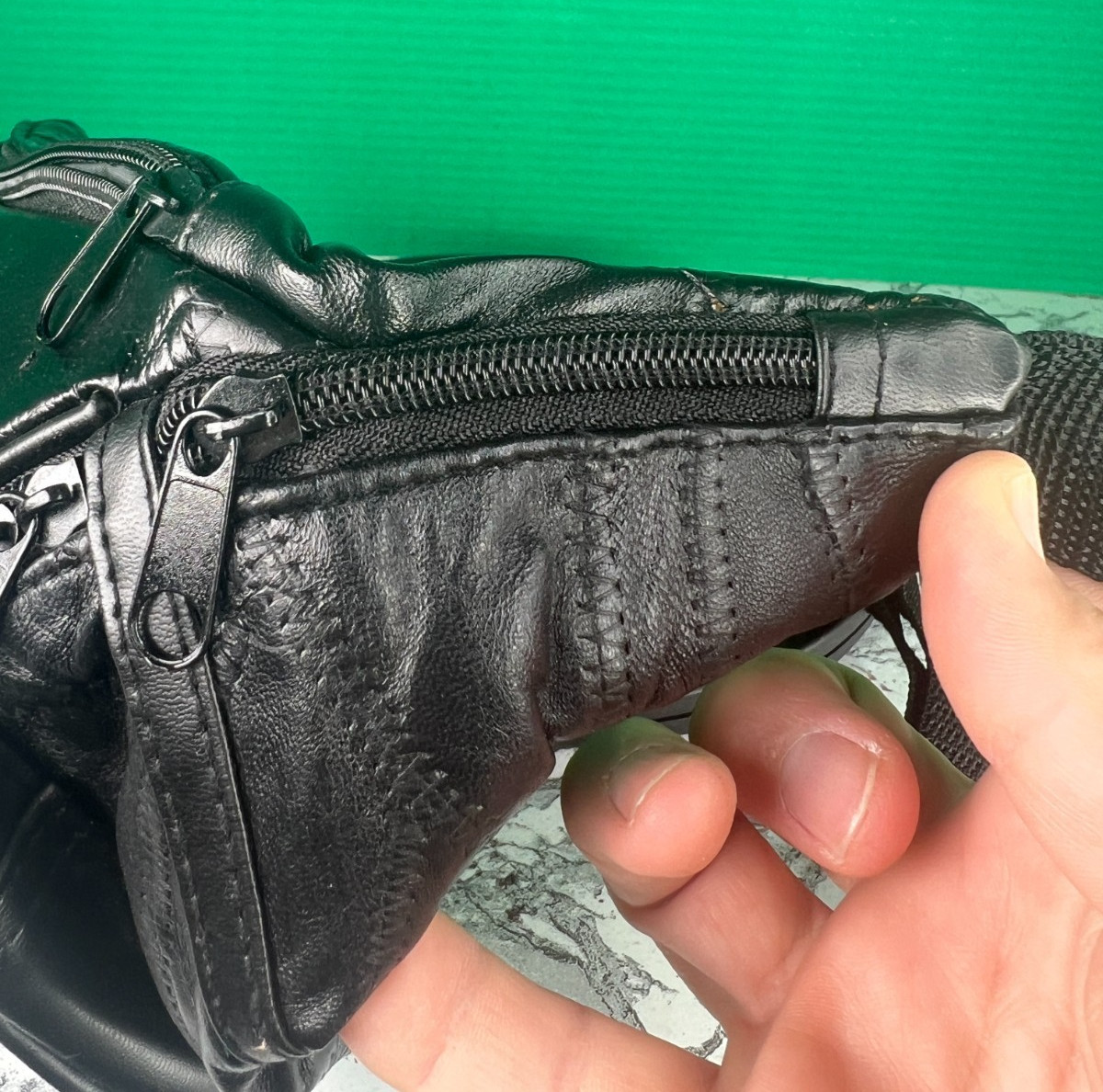 Maxam Genuine Lambskin Leather Mosaic Waist Bag Fanny Pack NOS Black