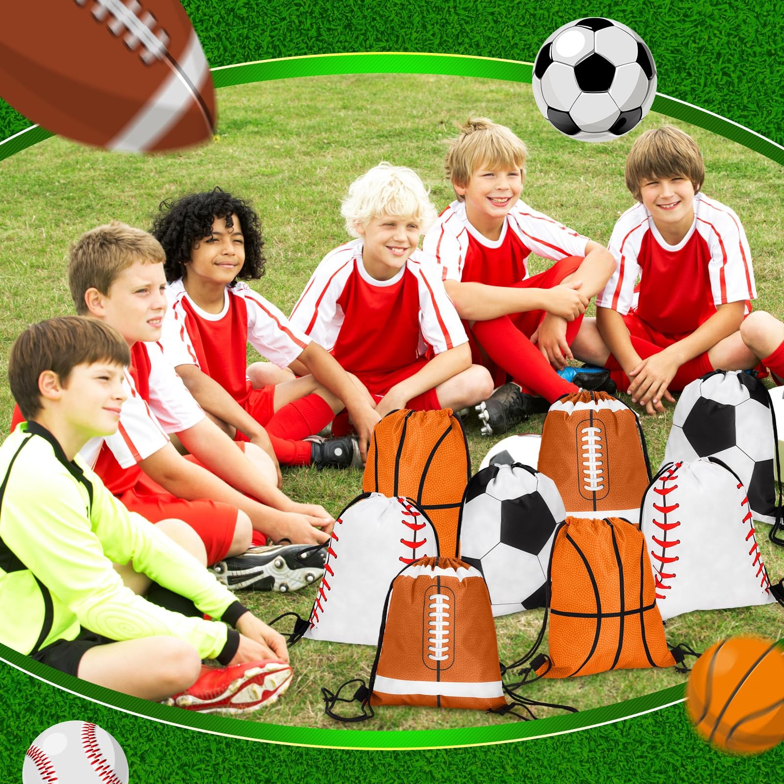 36 Pcs Sports Drawstring Bags Set Bulk 12×10 in Goodie Gift Bags for Events