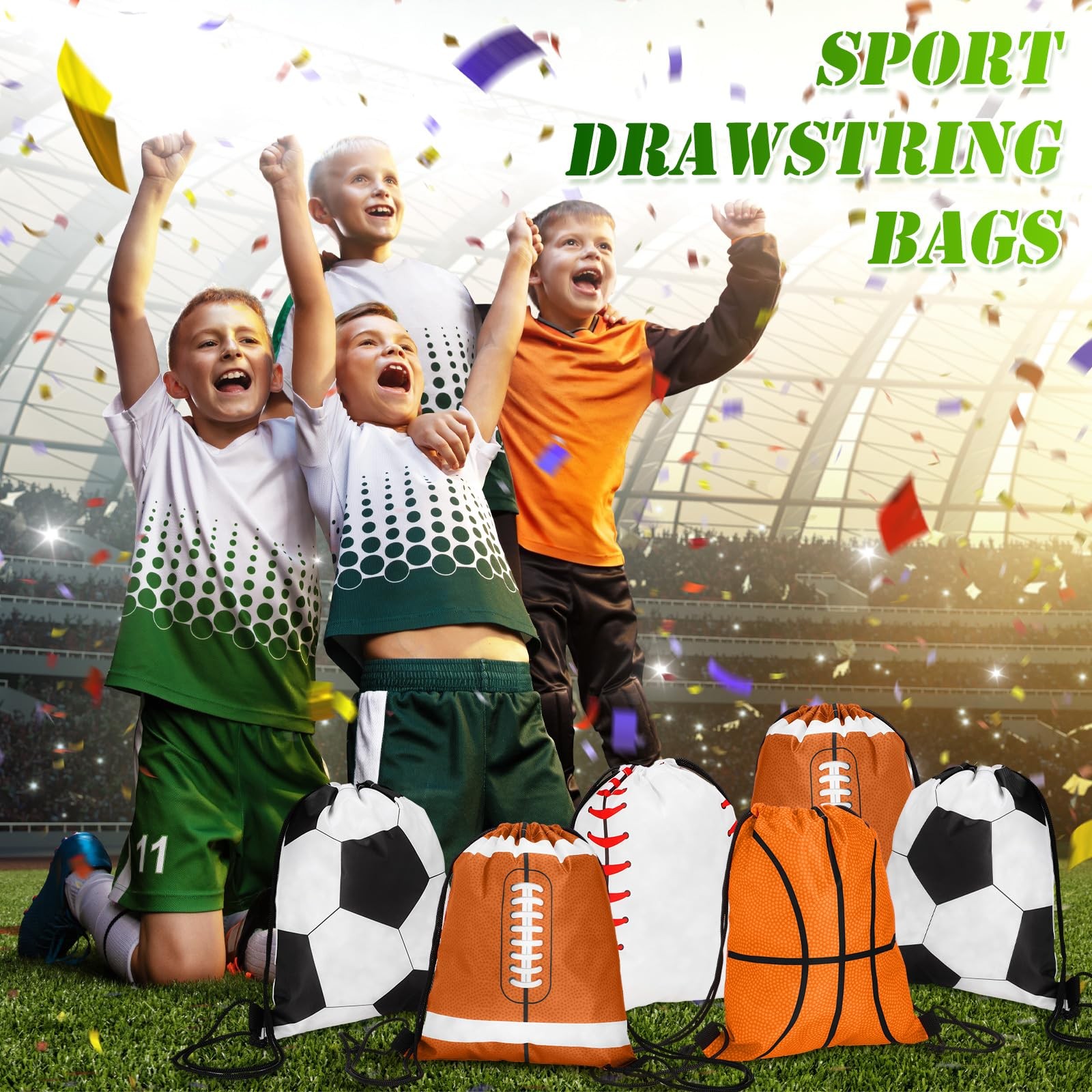 36 Pcs Sports Drawstring Bags Set Bulk 12×10 in Goodie Gift Bags for Events