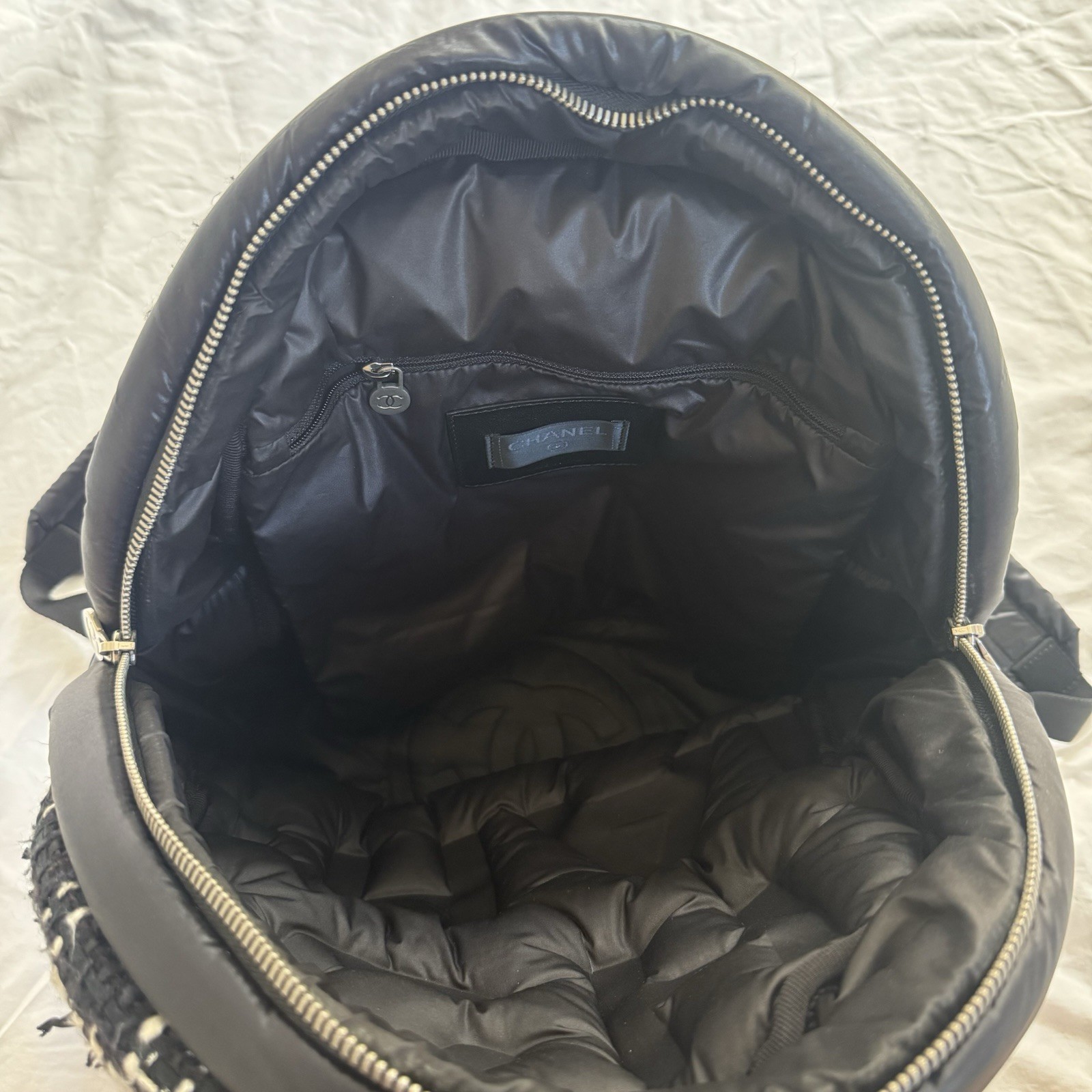 CHANEL Black Quilted Backpack Zip Closure Adjustable Straps Lined Padded
