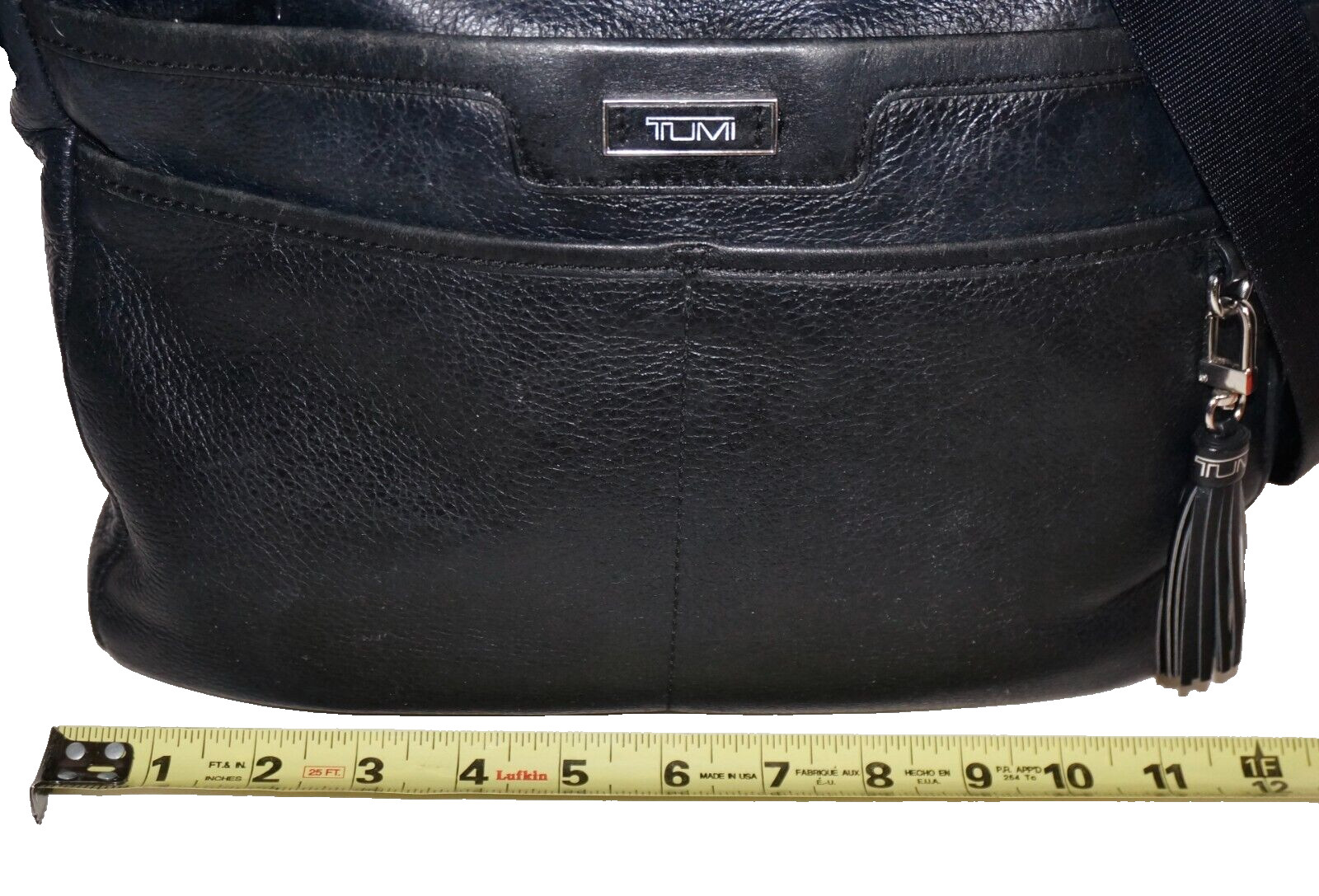 TUMI Black Leather Crossbody Shoulder Bag 10×12 *WEAR / RUBS / MARKS