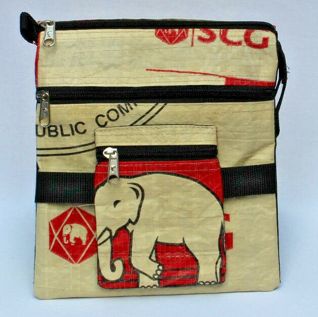 Elephant Brand Recycled Flap Bag 4 zip made from Cement Bags in Cambodia