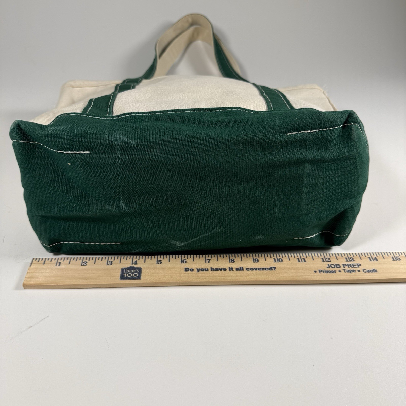 LL Bean Boat and Tote Canvas Bag 12.5″ 5.5″ Green White Made In USA Stiff