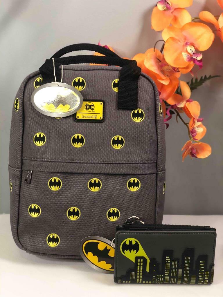 NWT LOUNGEFLY X DC BATMAN Canvas Backpack + Bi-fold Wallet