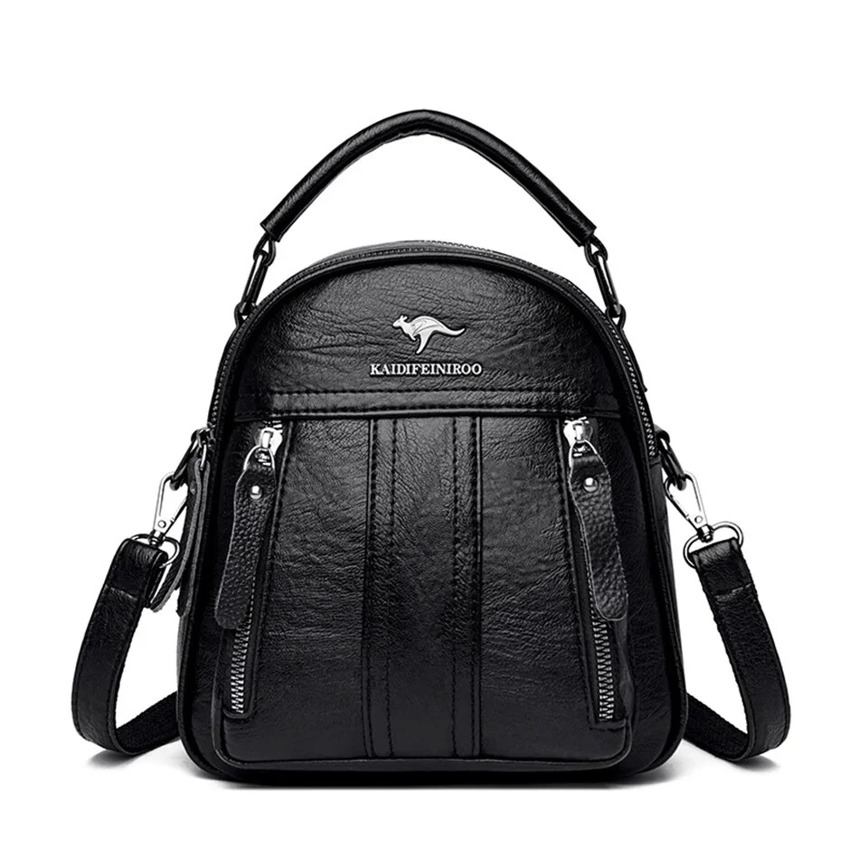 4 in 1 Leather Backpacks Multifunction Female Shoulder Bag Fashion Ladies Small