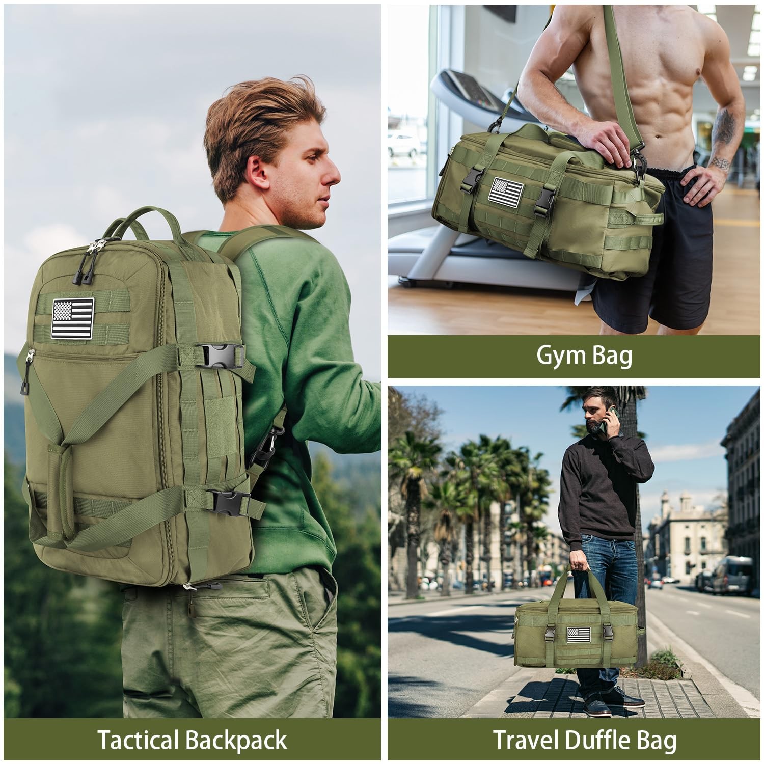 Gym Bags for Men, Large Tactical Duffle Backpack with Shoe Compartment, 3 in …