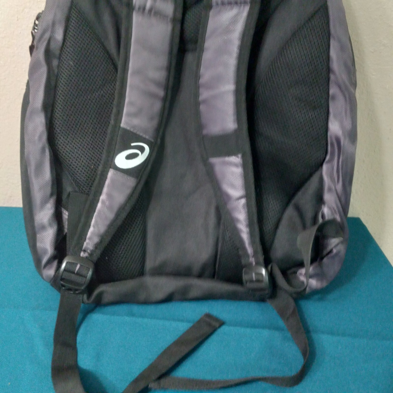ASICS 100% Polyester Backpack – Black/Gray Embroidered Cushion Straps 3716