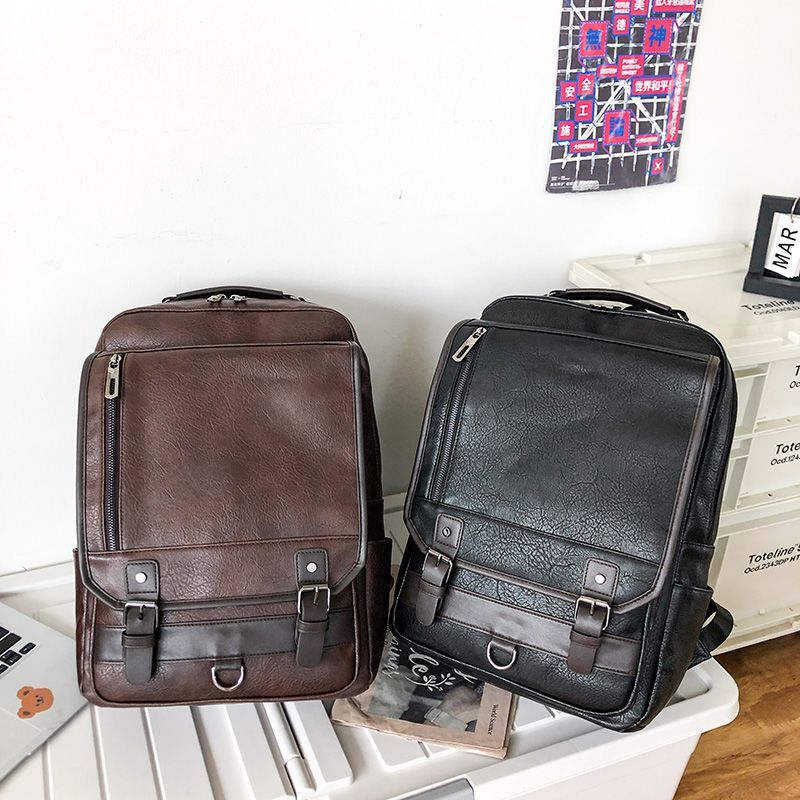 Men and Women PU Leather Backpack Computer Waterproof Outdoor Business Bag