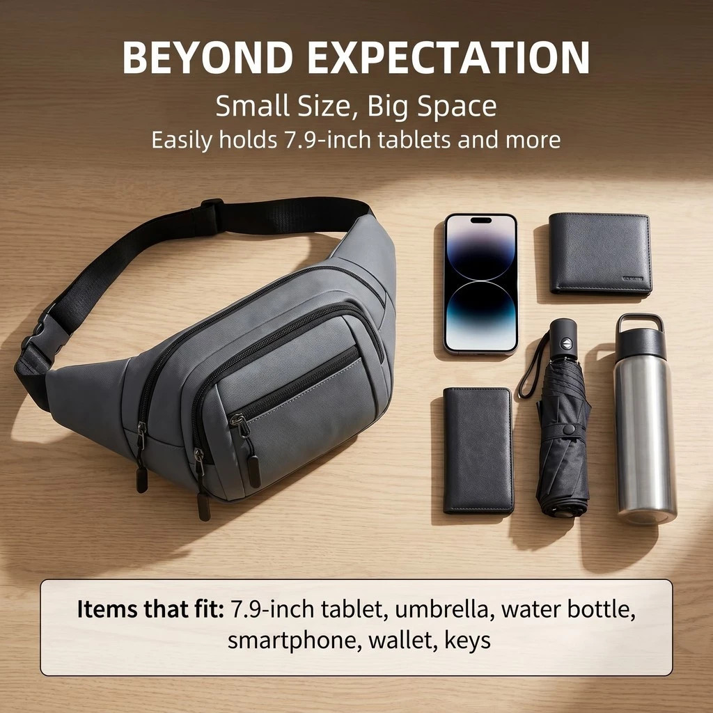 Stylish Men’s Multi-Pocket Fanny Pack Waterproof Crossbody Bag for Travel Sports
