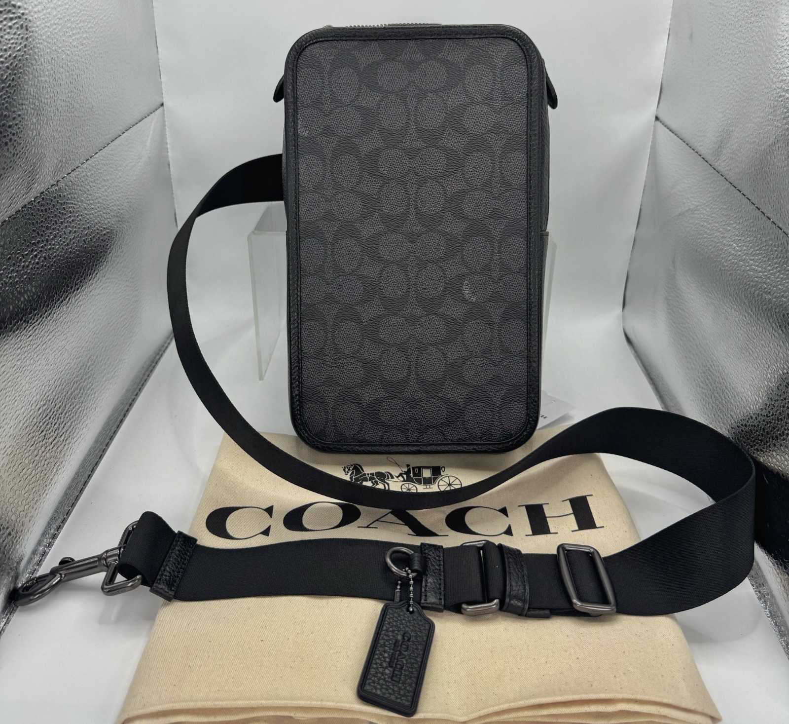 Coach Sullivan Pack Signature Canvas Charcoal Black Crossbody Sling Bag CZ397