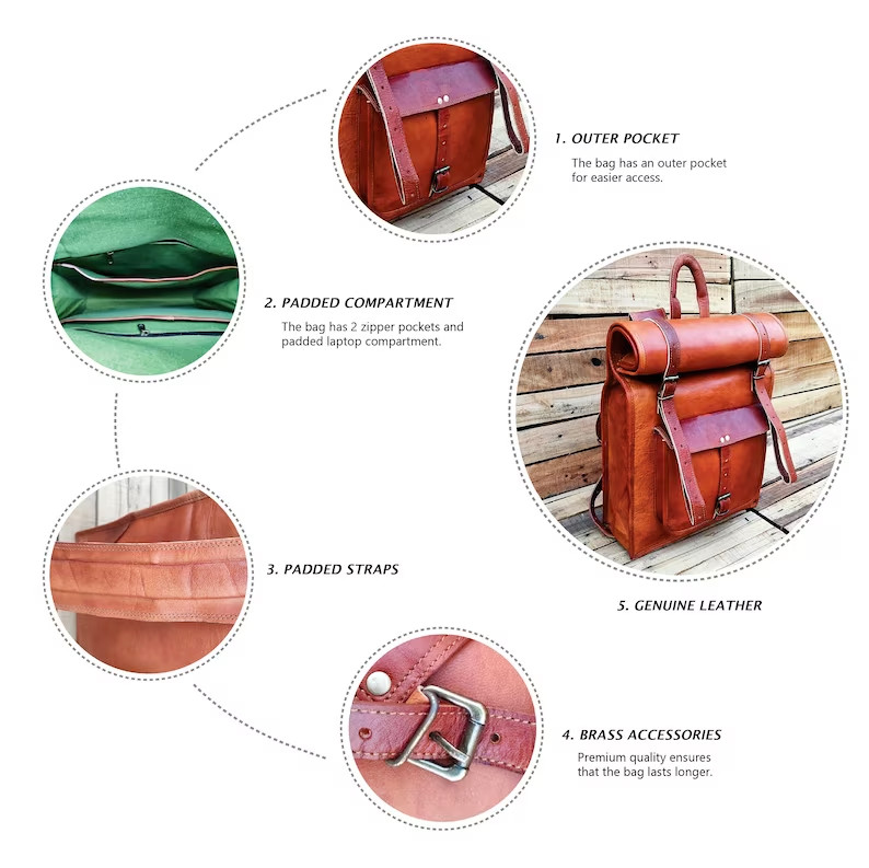 Leather Roll Top Backpack Large Leather Backpack 24in Weekender Leather Backpac