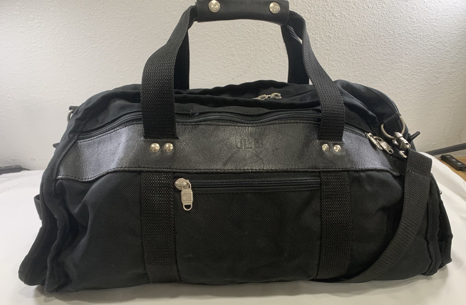 Boyt Large Carry On Leather Canvas Duffel Travel Weekend Gym Bag Black READ