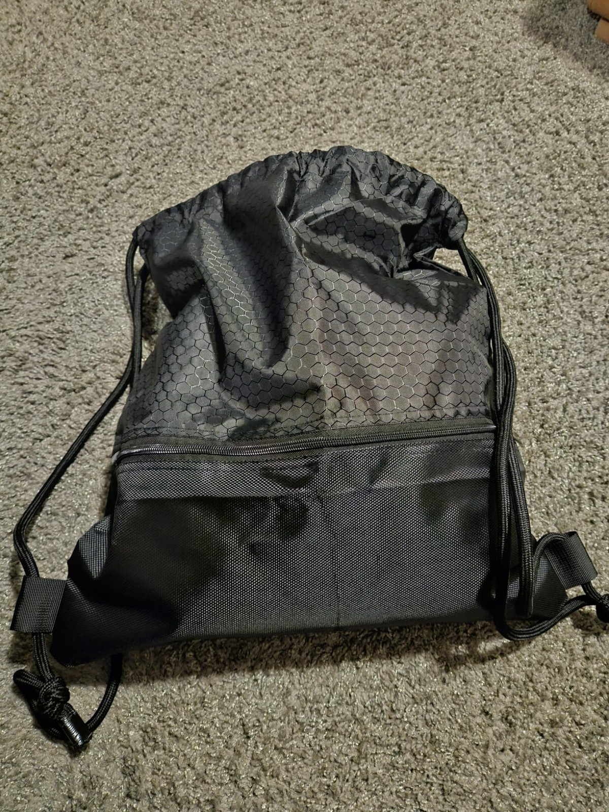 Drawstring Backpack Bag, Waterproof Draw String Back Sack with Zip Pocket, Gym D
