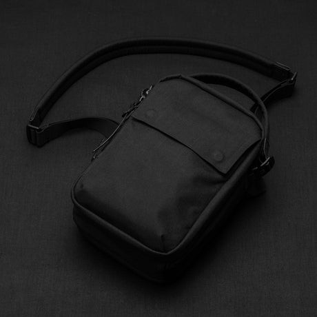Black Ember KOMPAK Shoulder Bag, Unisex Travel Bag Men Black Nylon Bag