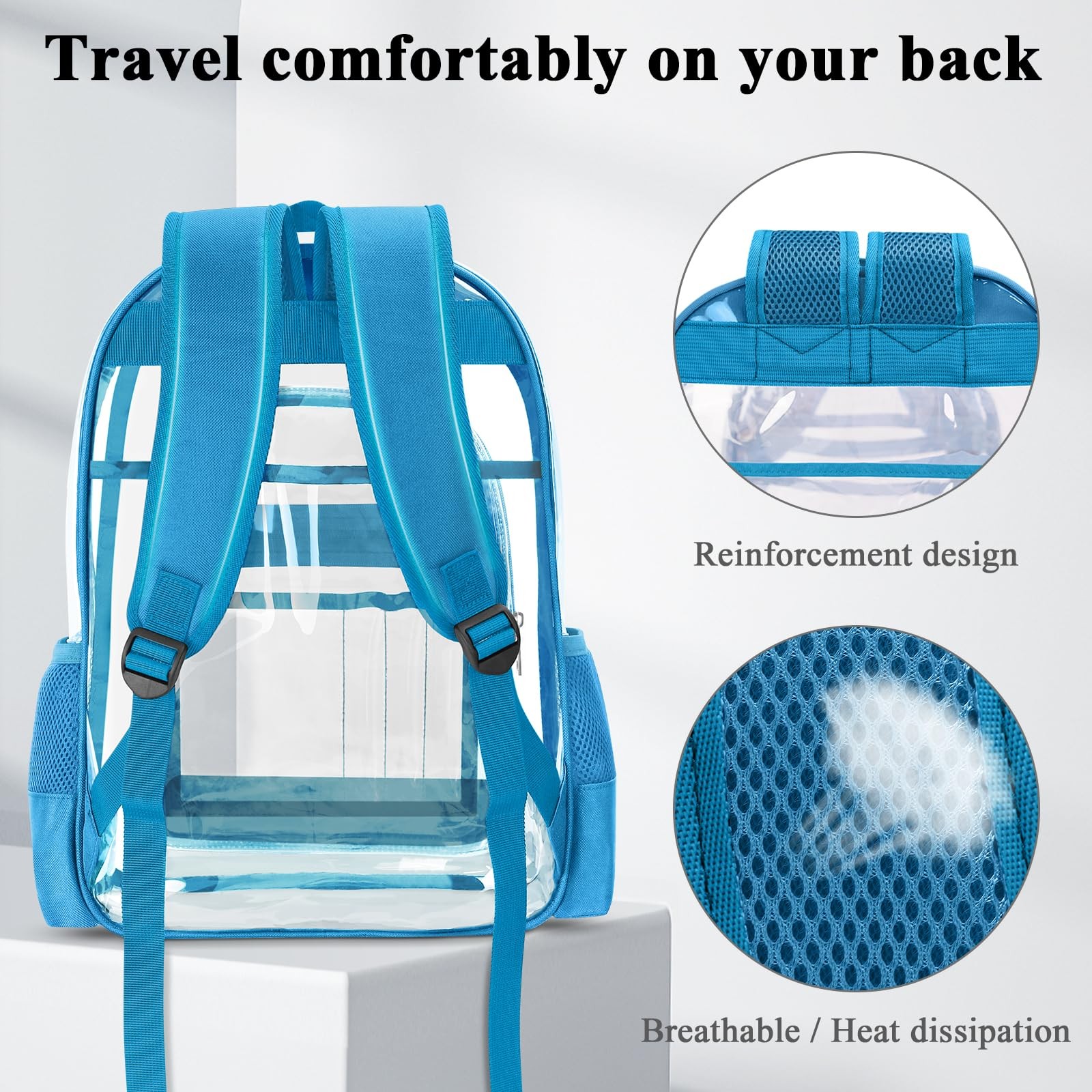 Clear Backpack, Heavy Duty PVC Transparent Backpack with Reinforced Straps, S…