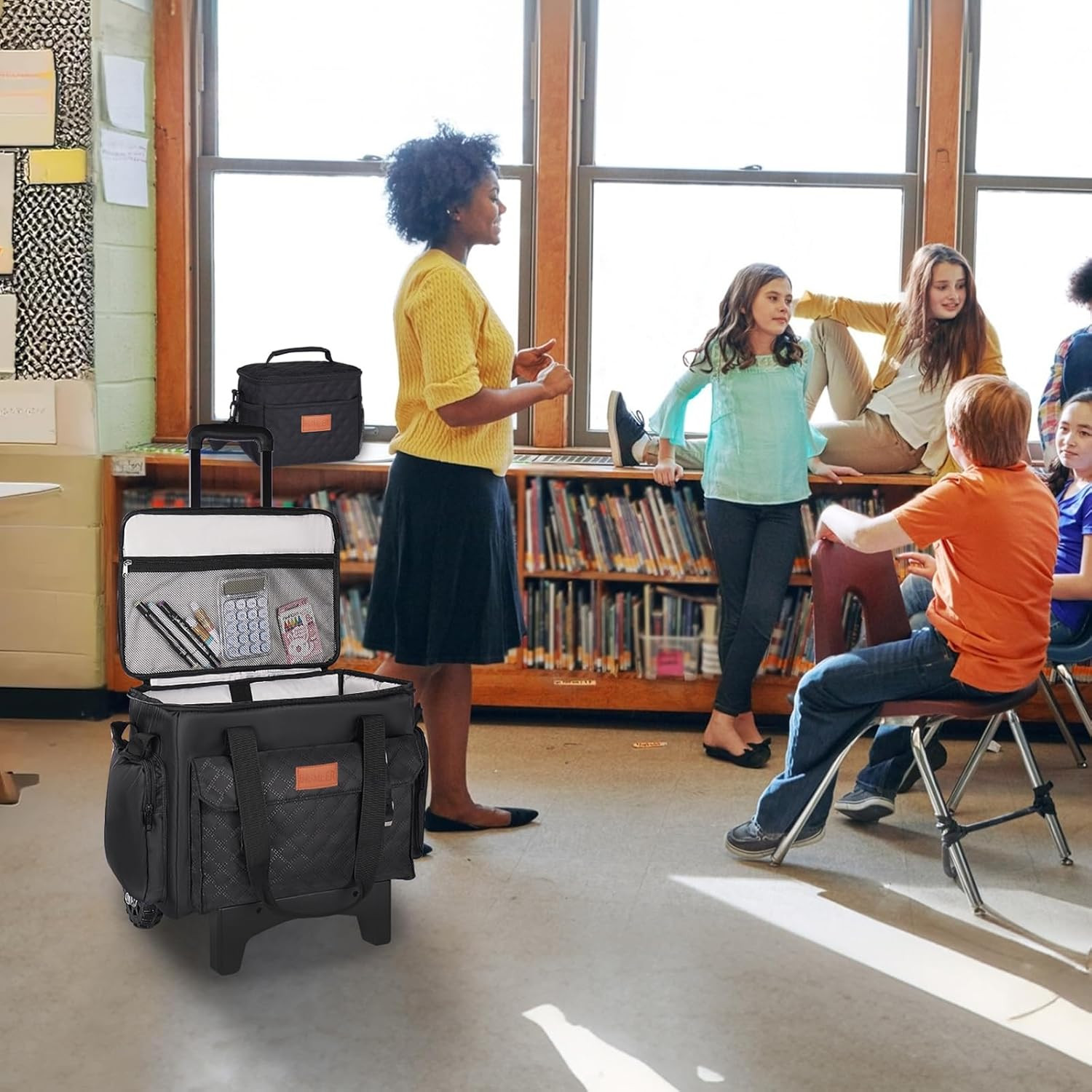 Stylish Wheeled Teacher Tote with Insulated Lunch & Laptop Compartment