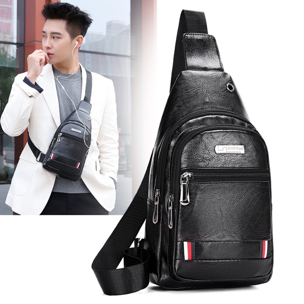 Mens Backpack Sling Chest Pack Shoulder Bag USB Charging Port Outdoor Hiking USA