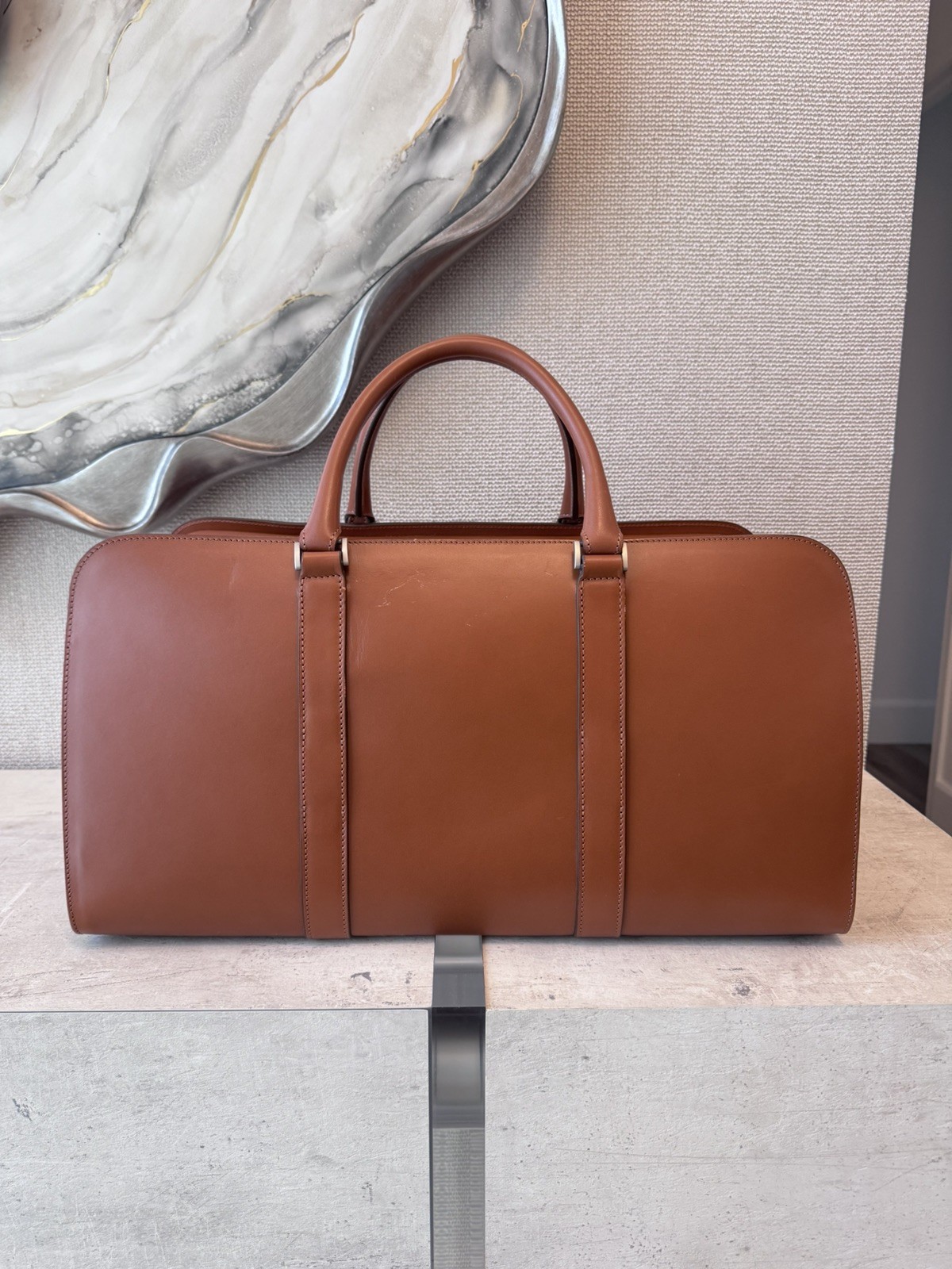 Carl Friedrik Palissy Weekend Bag Cognac Leather Weekender Carry-On Travel Bag