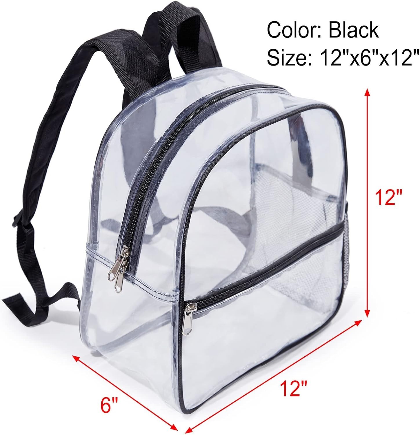 Mini Clear Backpack for Stadium Events, Concert, 12×6×12, Black | Small Clear