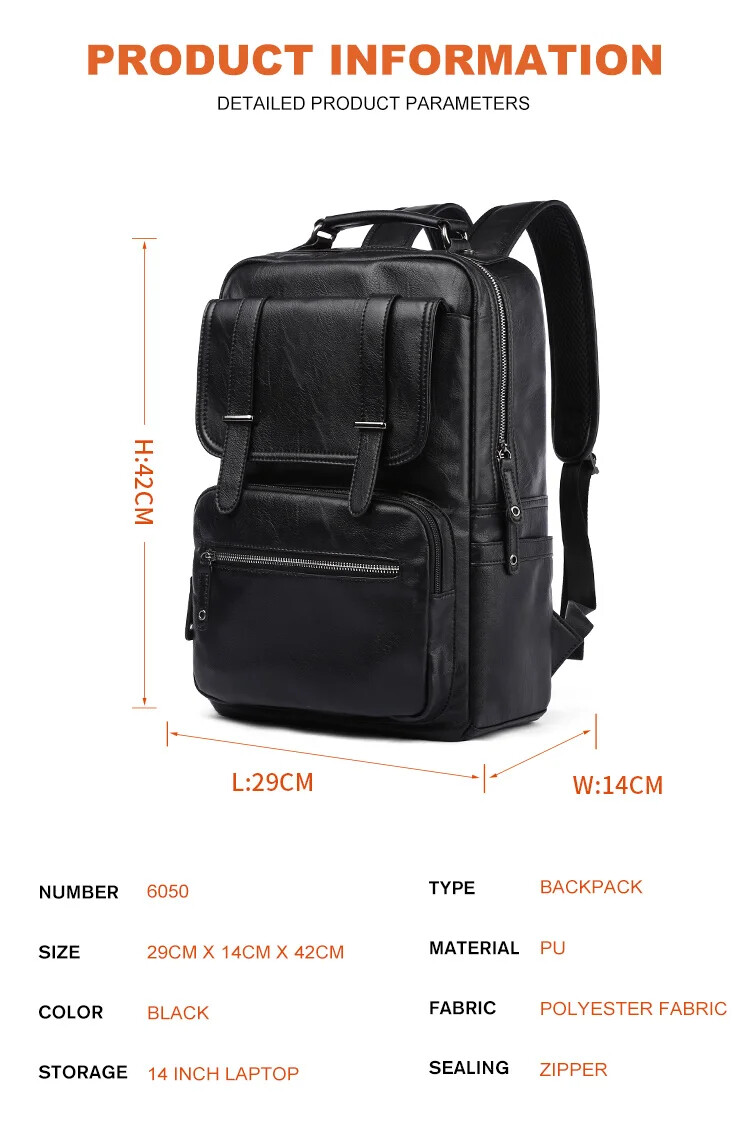 Waterproof Unisex Bag PU Leather Travel Backpack SchoolBag outdoor Men Mochila