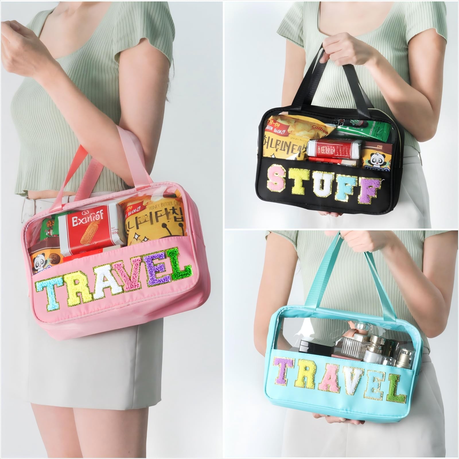 BuyCard Aesthetic Preppy Stuff Bags for Travel, Clear Stuff-Black