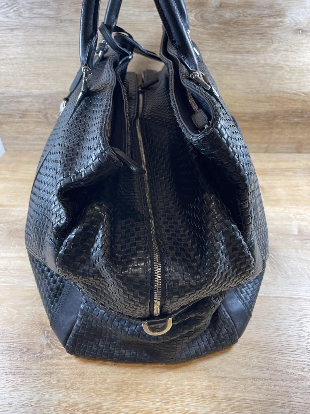 Cole Haan Black Woven Leather A Line Duffle Weekender Bag $2595