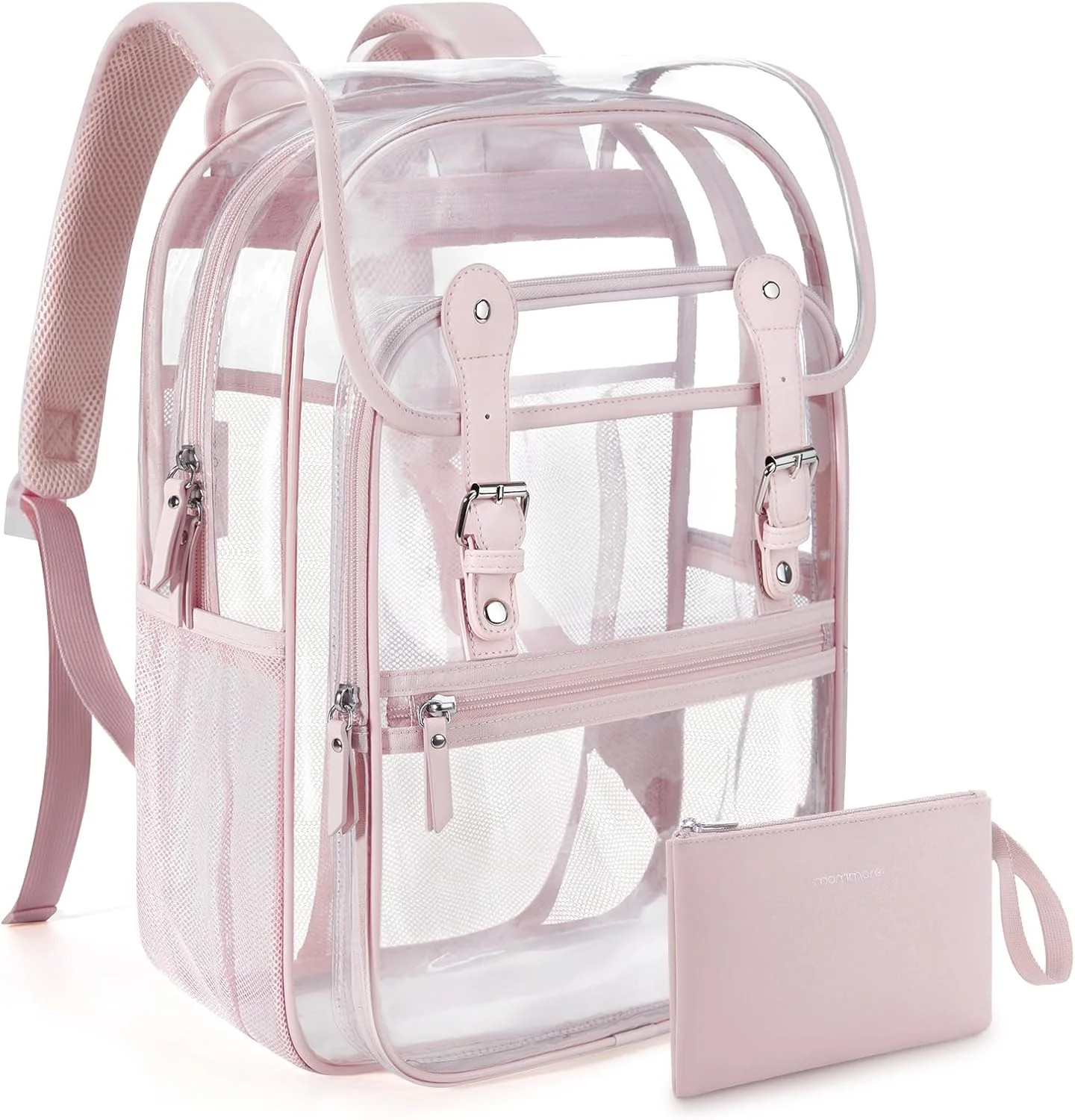 Clear Backpack Heavy Duty Thick PVC Clear Bookbag for School, Pencil Bag, Pink