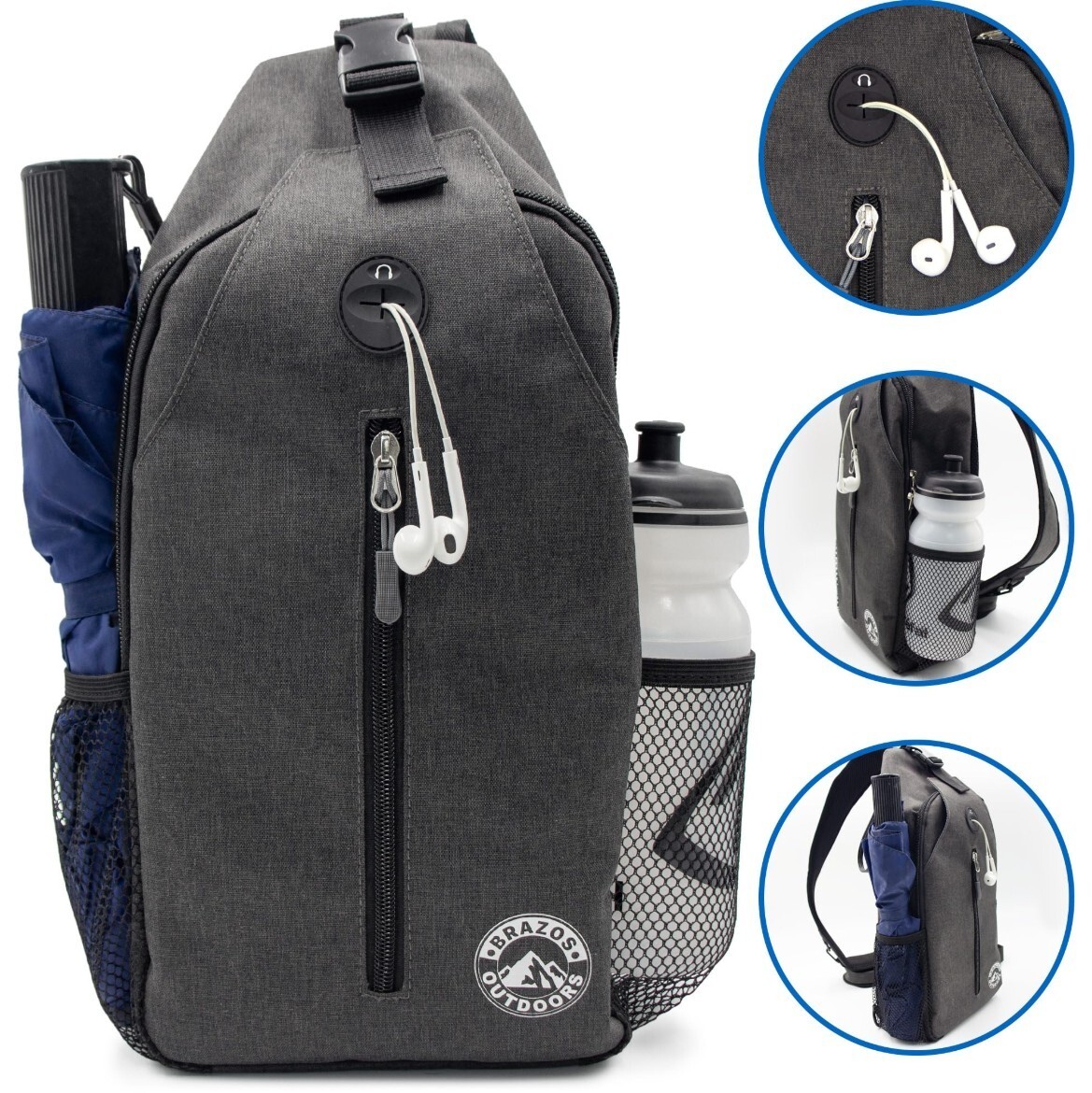 Crossbody Sling Hiking Daypack 6-Pocket Design,Removable Phone Compartment