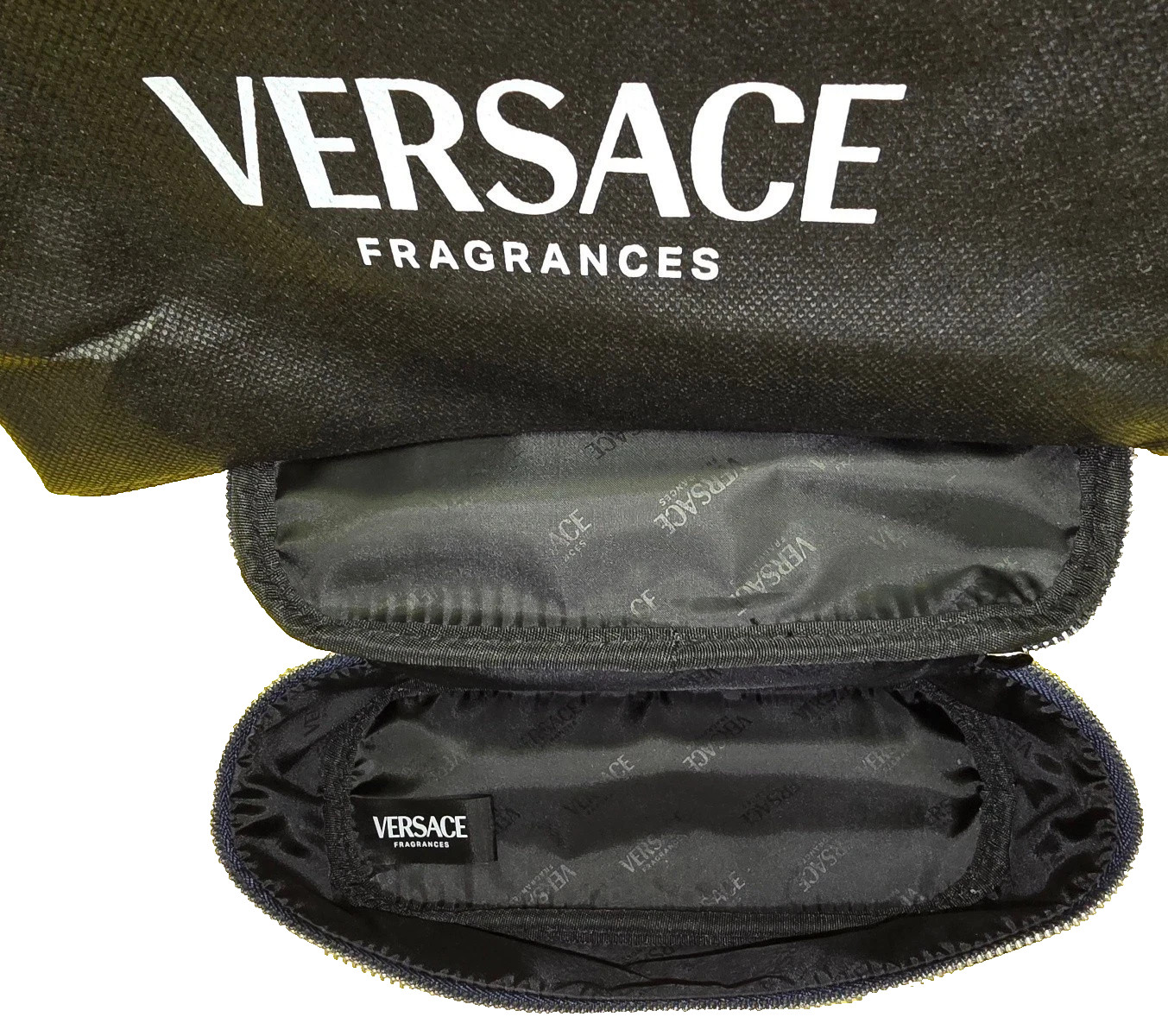 VERSACE BLUE TOILETRY ZIP UP LOGO CARRY BAG BEAUTY CASE POUCH W/HANDLE DUST BAG