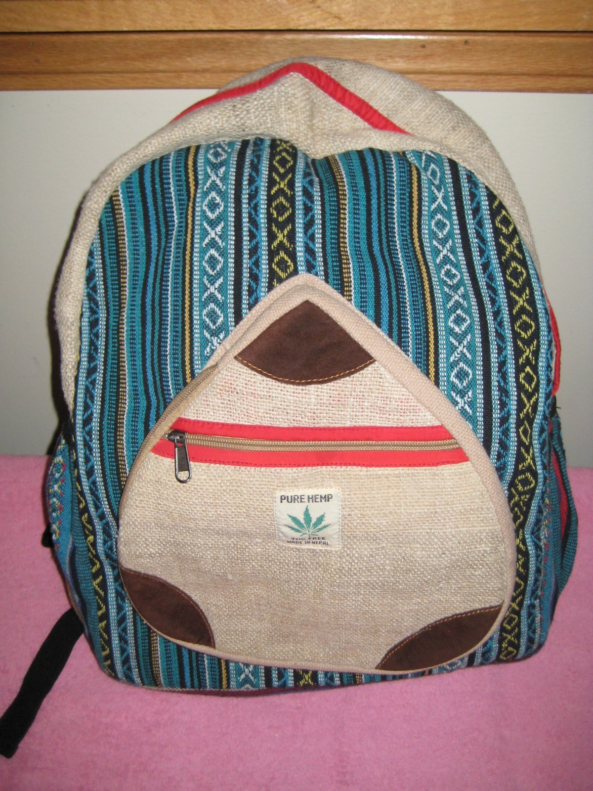 Made in Nepal THC Free Pure Hemp Backpack With Pockets