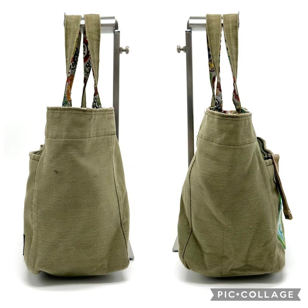 PORTER x BEAMS BOY Reversible Tote Bag Canvas Nylon Khaki Wappen Patchwork Zip