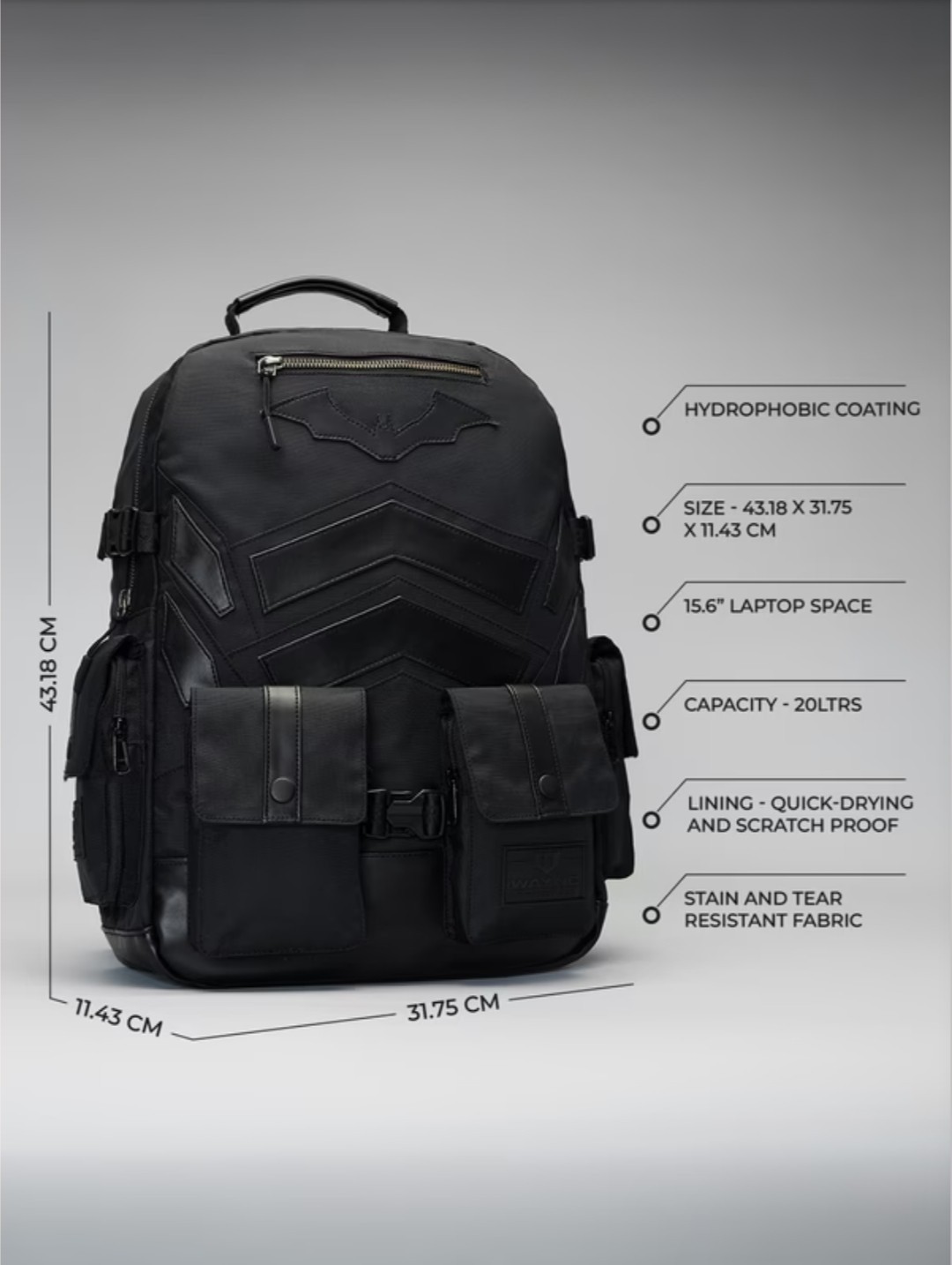 Backpack Batman Unisex Laptop School Travel Bag 19.3L Water Resistant Black