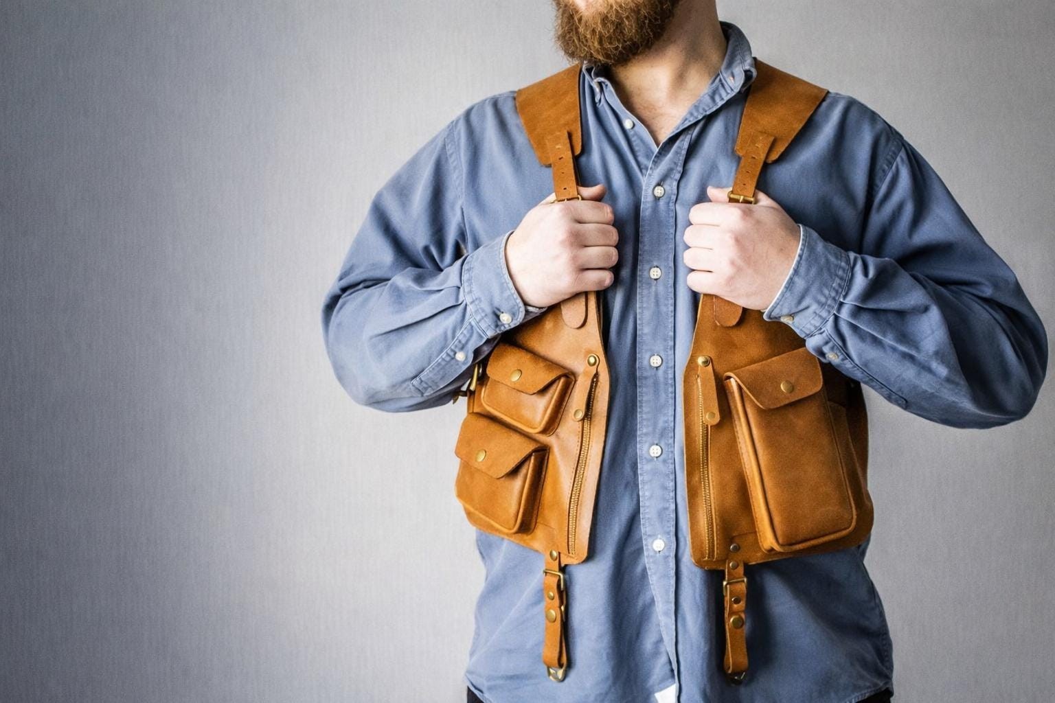 Mobile Holster Adjustable Harness with Zippered-Bags, Vintage Shoulder Holster