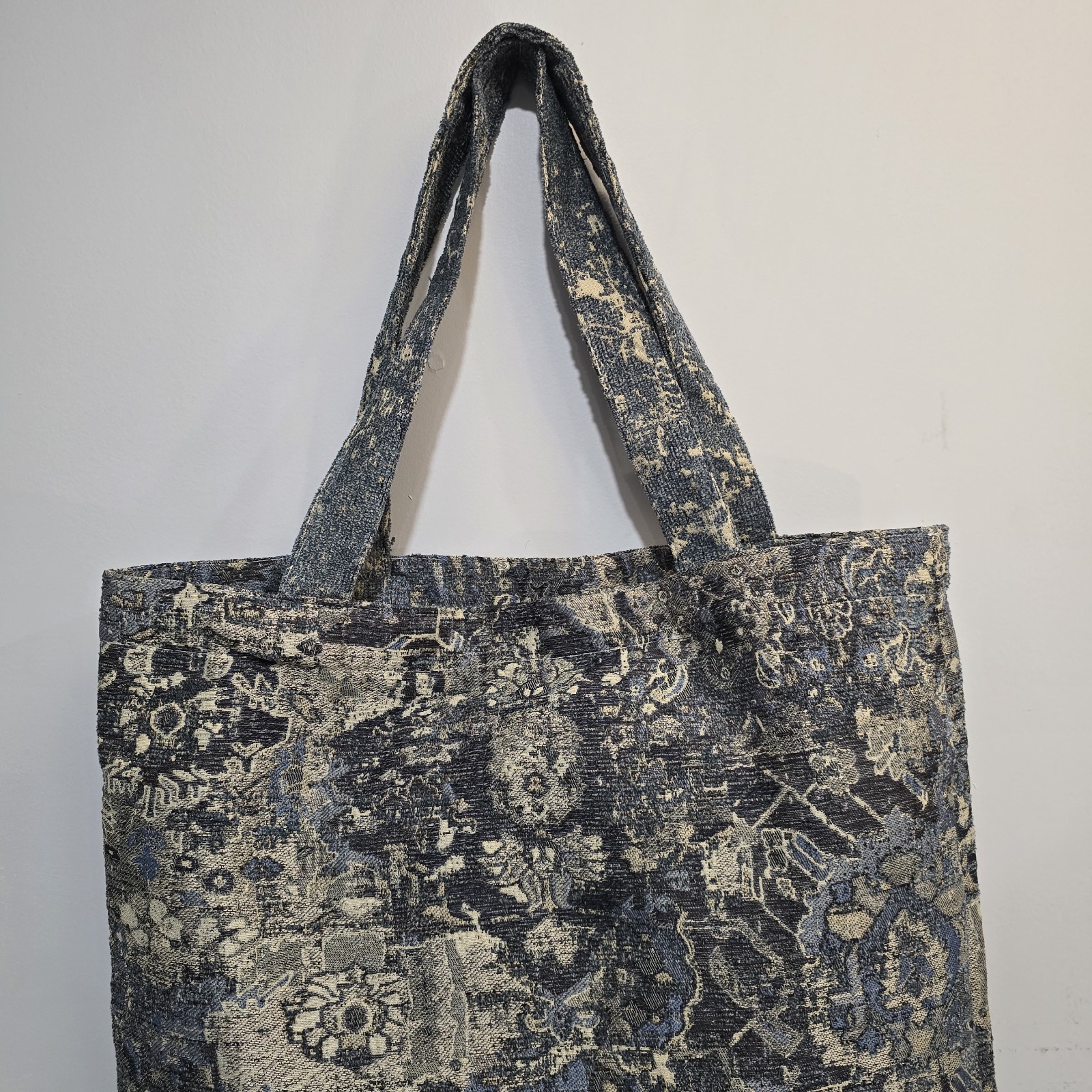 Blue Beige Floral Large Tote Bag for Men Casual Shoulder Strap