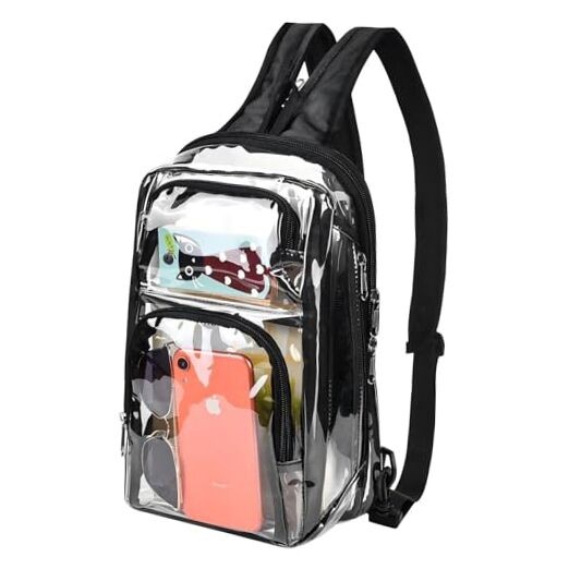 Clear Backpack Stadium Approved 12×12×6 with Breathable Shoulder Straps, Black