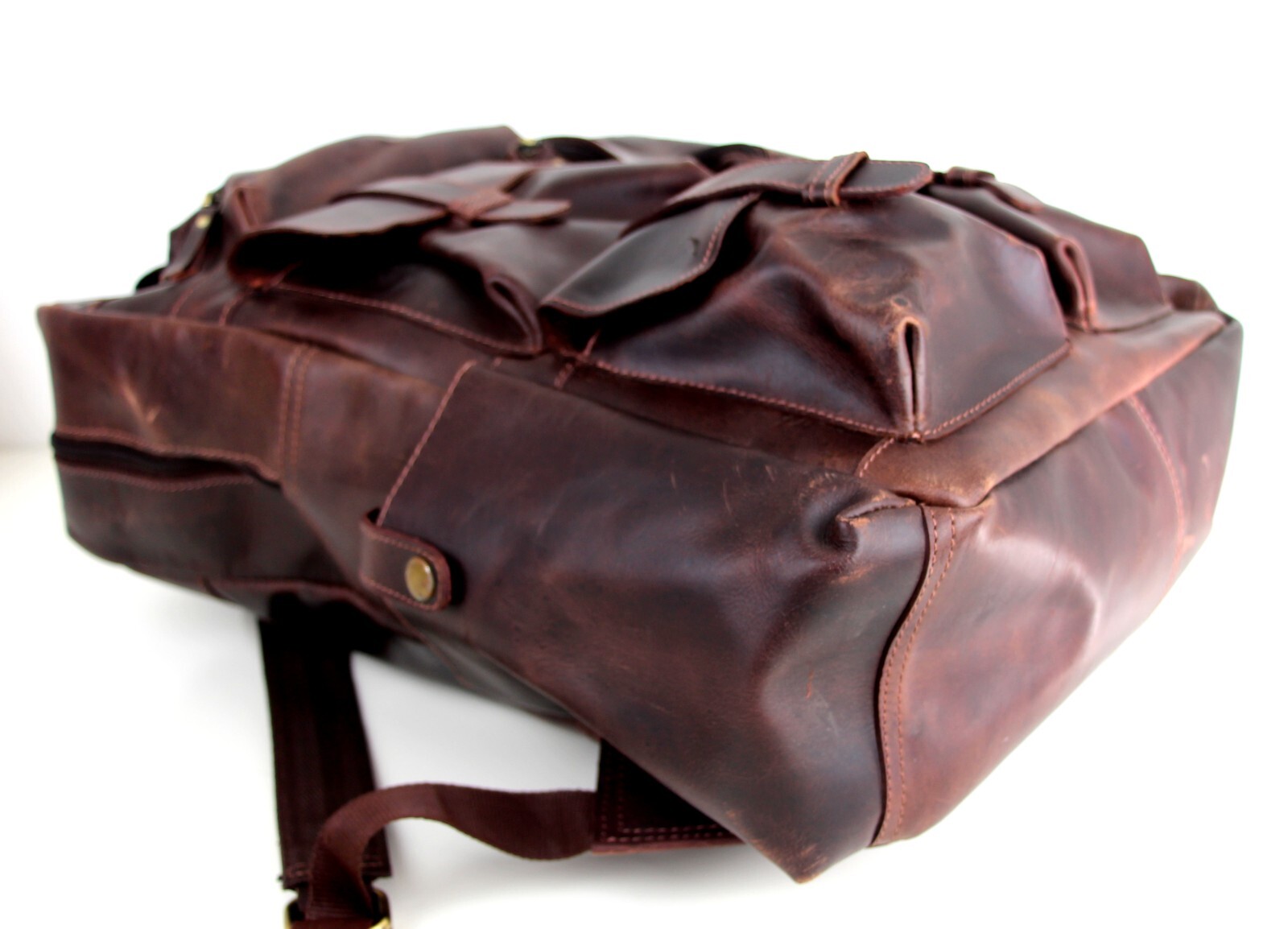 LARGE HandCrafted SADDLE BROWN GENUINE LEATHER LAPTOP BAG SHOULDER BAG BACKPACK