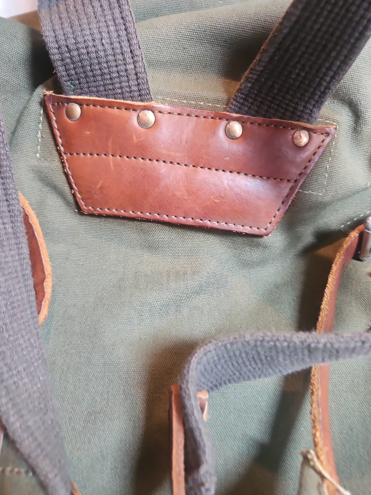 Vintage Duluth Pack Large Green Canvas Canoe Camping Backpack Leather Straps