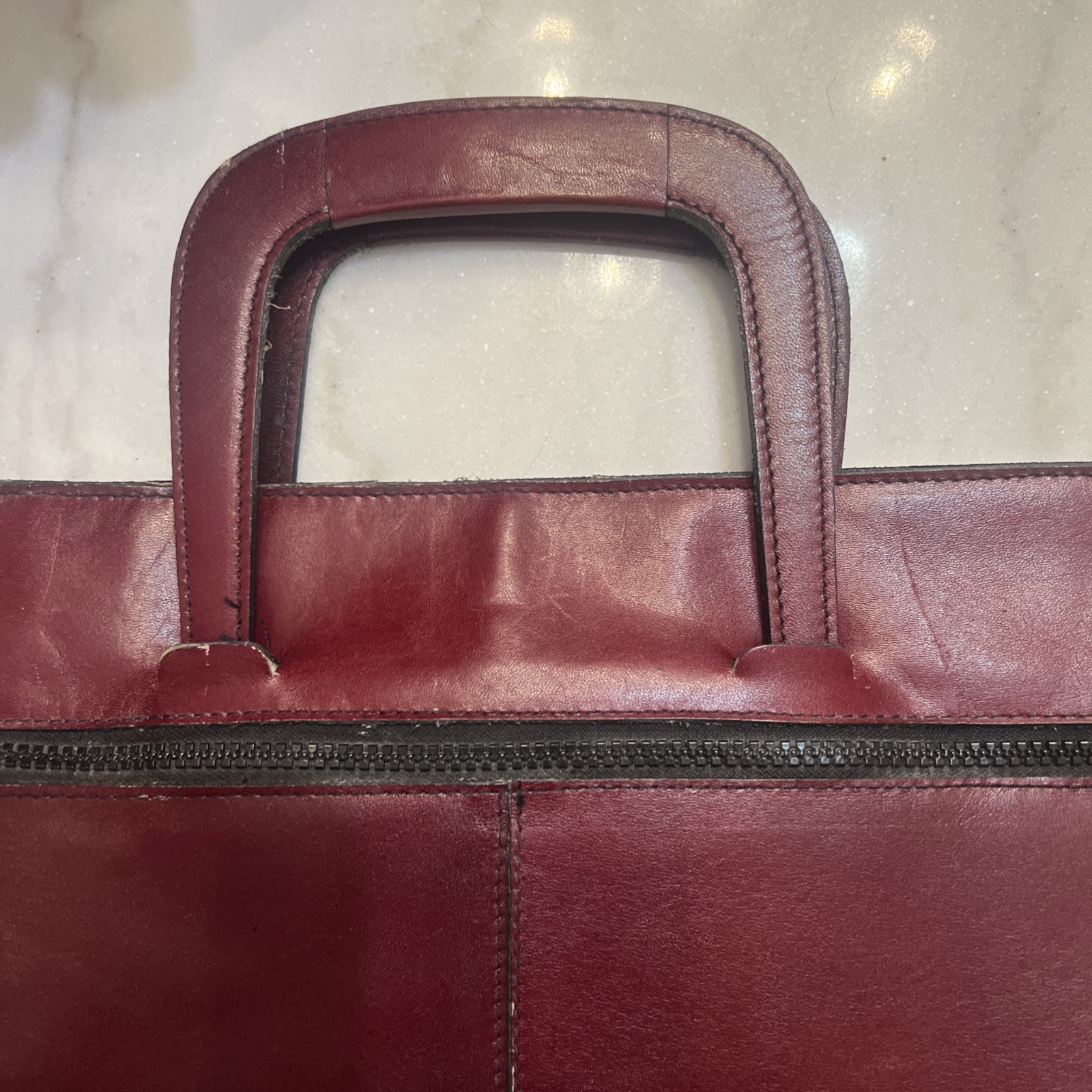 Vintage Genuine Leather Made In Uruguay Maroon Briefcase With Strap