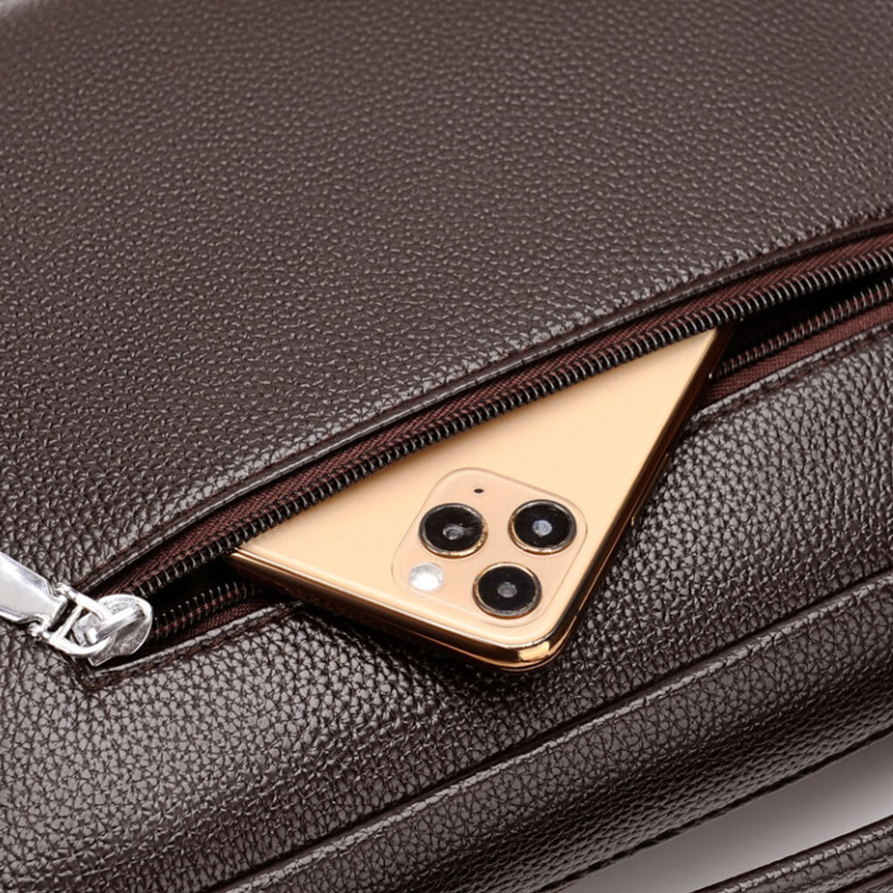 Men’s Business Handbag PU Leather Crossbody Bag Briefcase Shoulder Messenger Bag