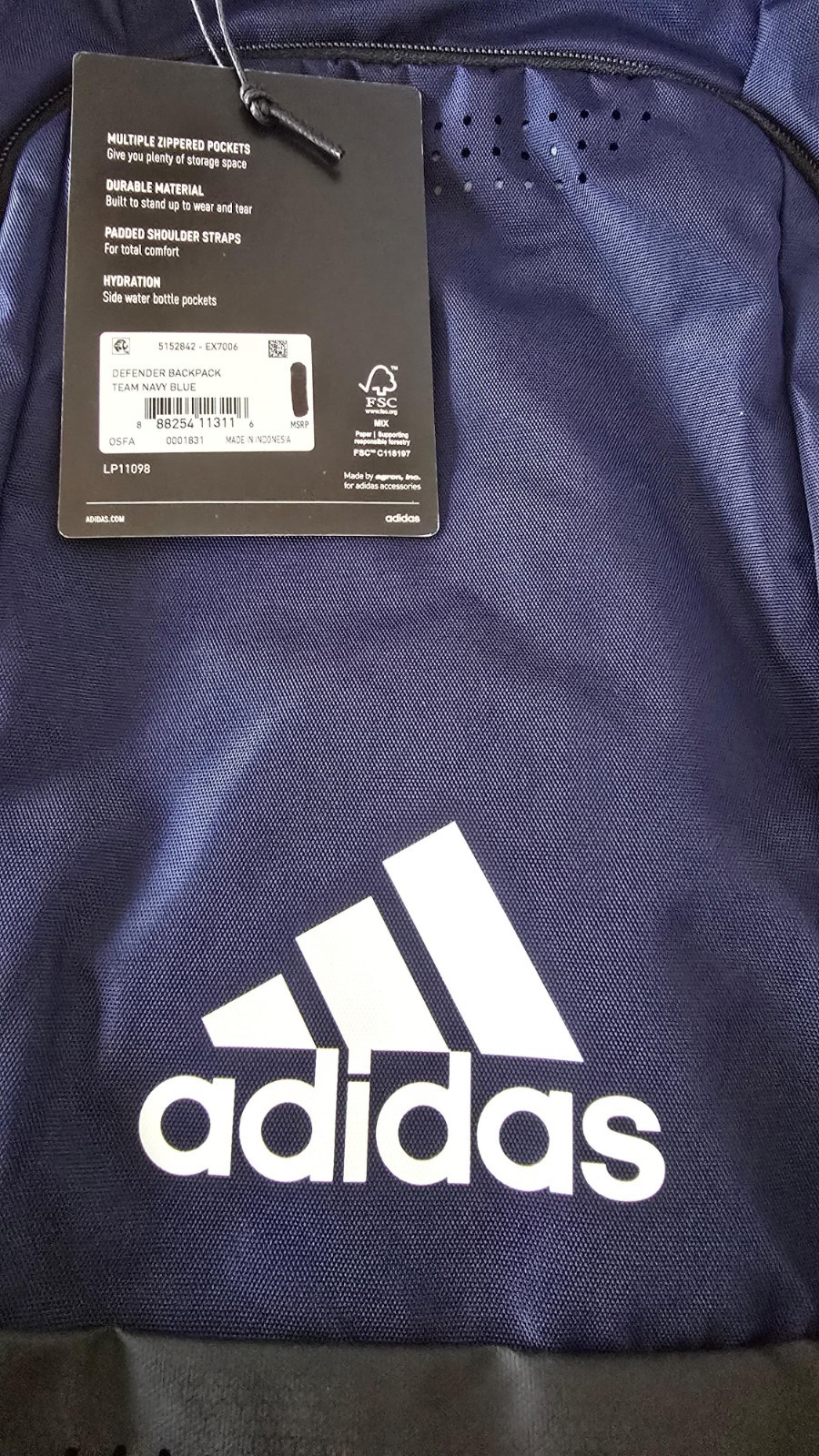 ADIDAS DEFENDER TEAM UNISEX 20″ Backpack Laptop Bag Shoe Pocket BLUE $65 NEW