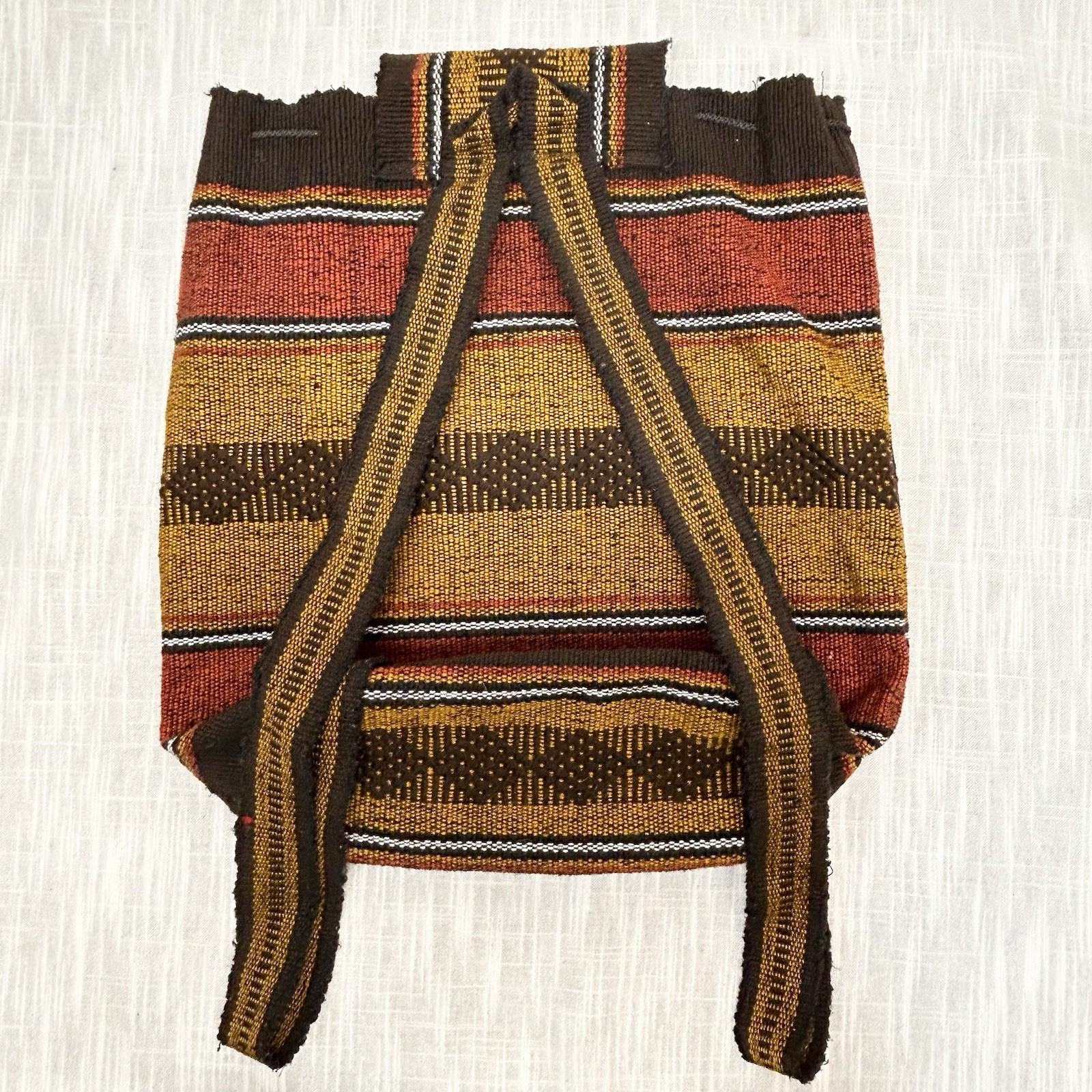 Backpack Made In Mexico Hand Woven Boho Bag 16” Yellow Red Black Rasta Pocket
