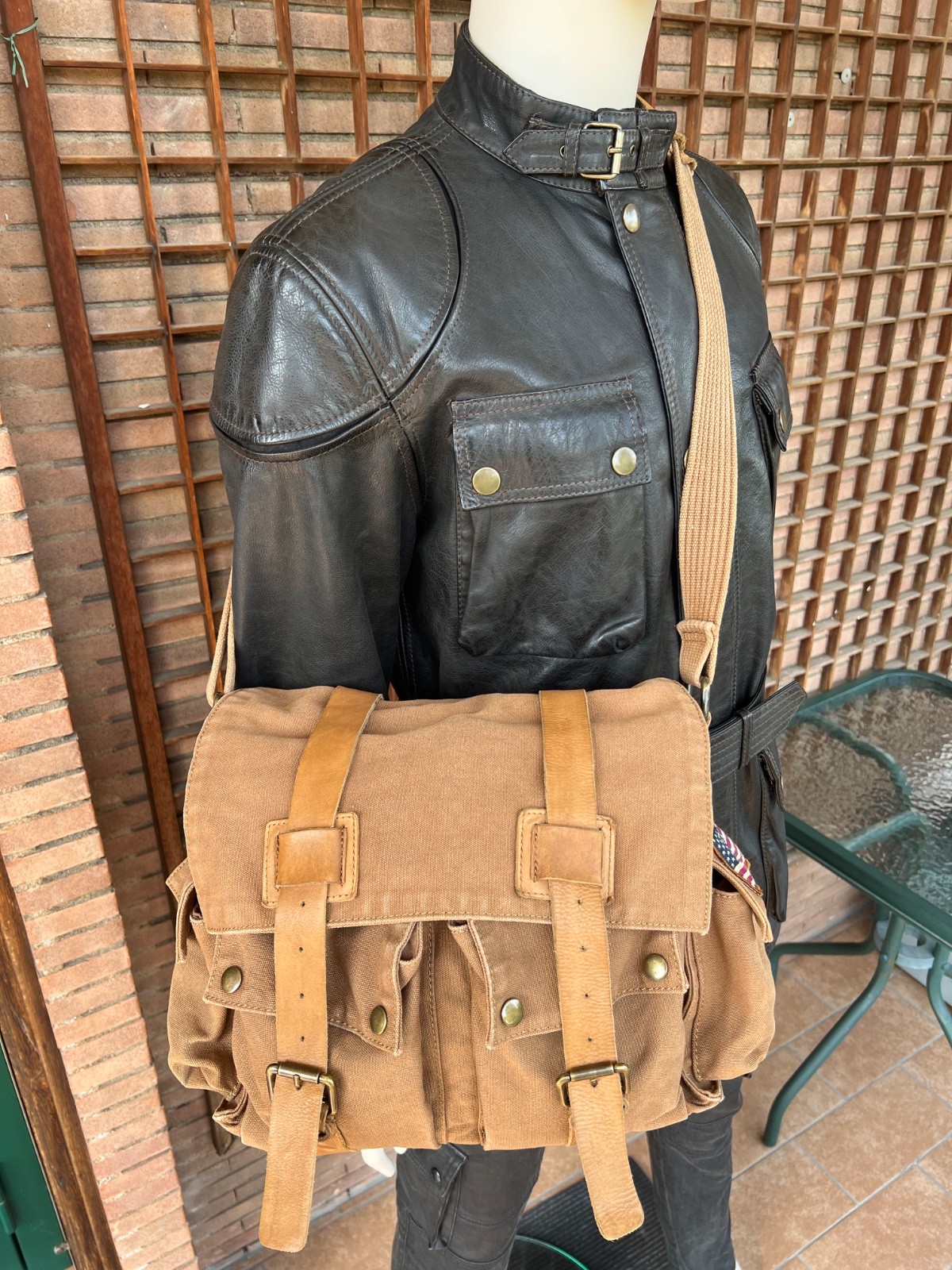 BARBOUR Steve Mc Queen Messenger Shoulder Bag Colonial Cotton Leather Legend 554