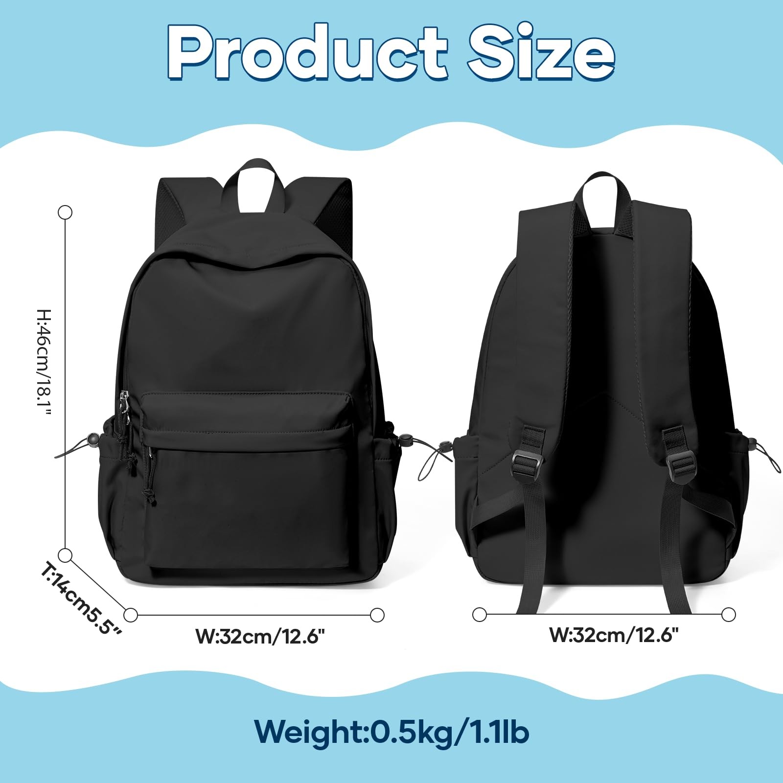 Black School Backpack For Girls Boys High Middle school college Backpack Book…