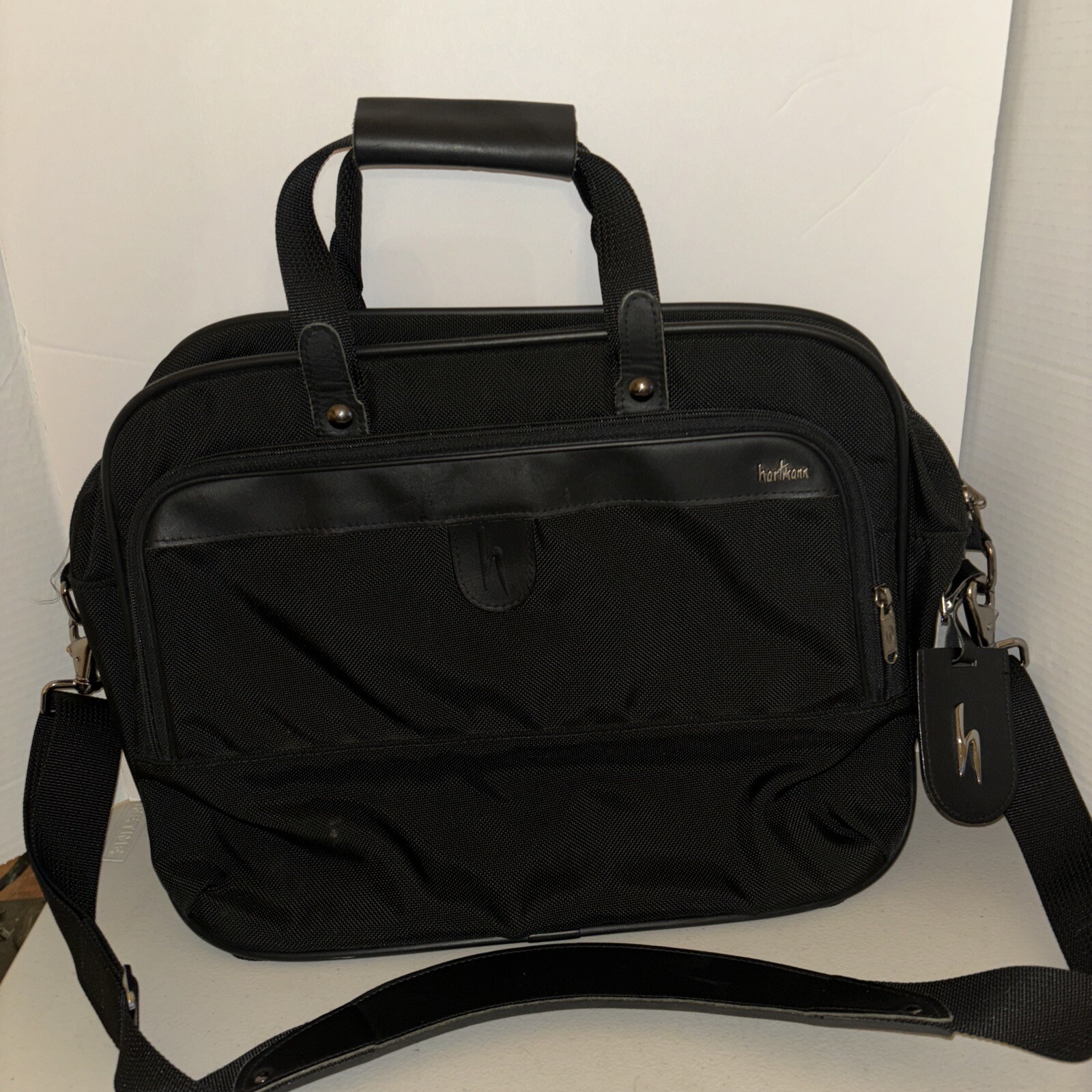 Hartmann Luggage Black Messenger Bag with Leather Accents 15” X 11.25” X 6.5”EUC