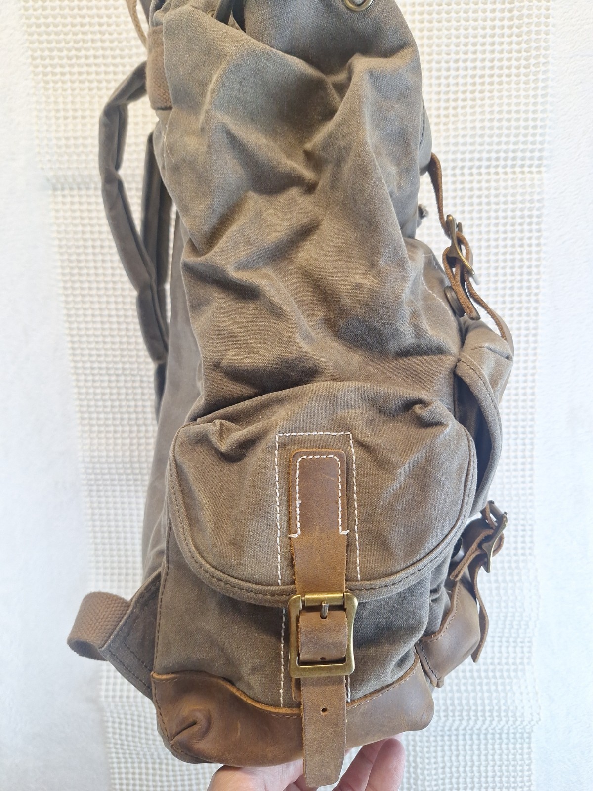 Brass Tacks Waxed Canvas Leather Rucksack Backpack Travel Hiking Camping School