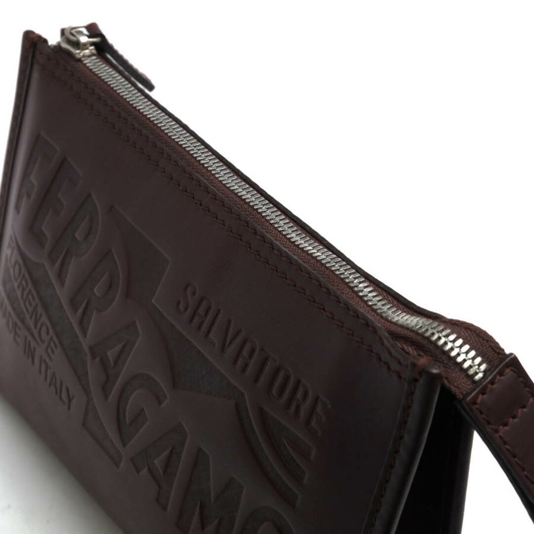 Ferragamo Men’s Business Second Clutch Bag Brown Leather Logo 22.5x14x5cm