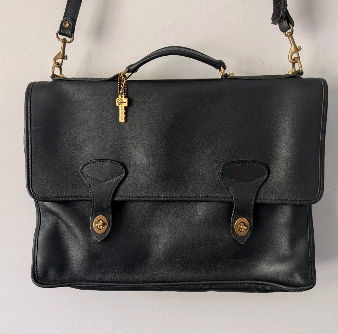 Vintage 90s Jack Georges USA Black Leather Briefcase Messenger Laptop Bag