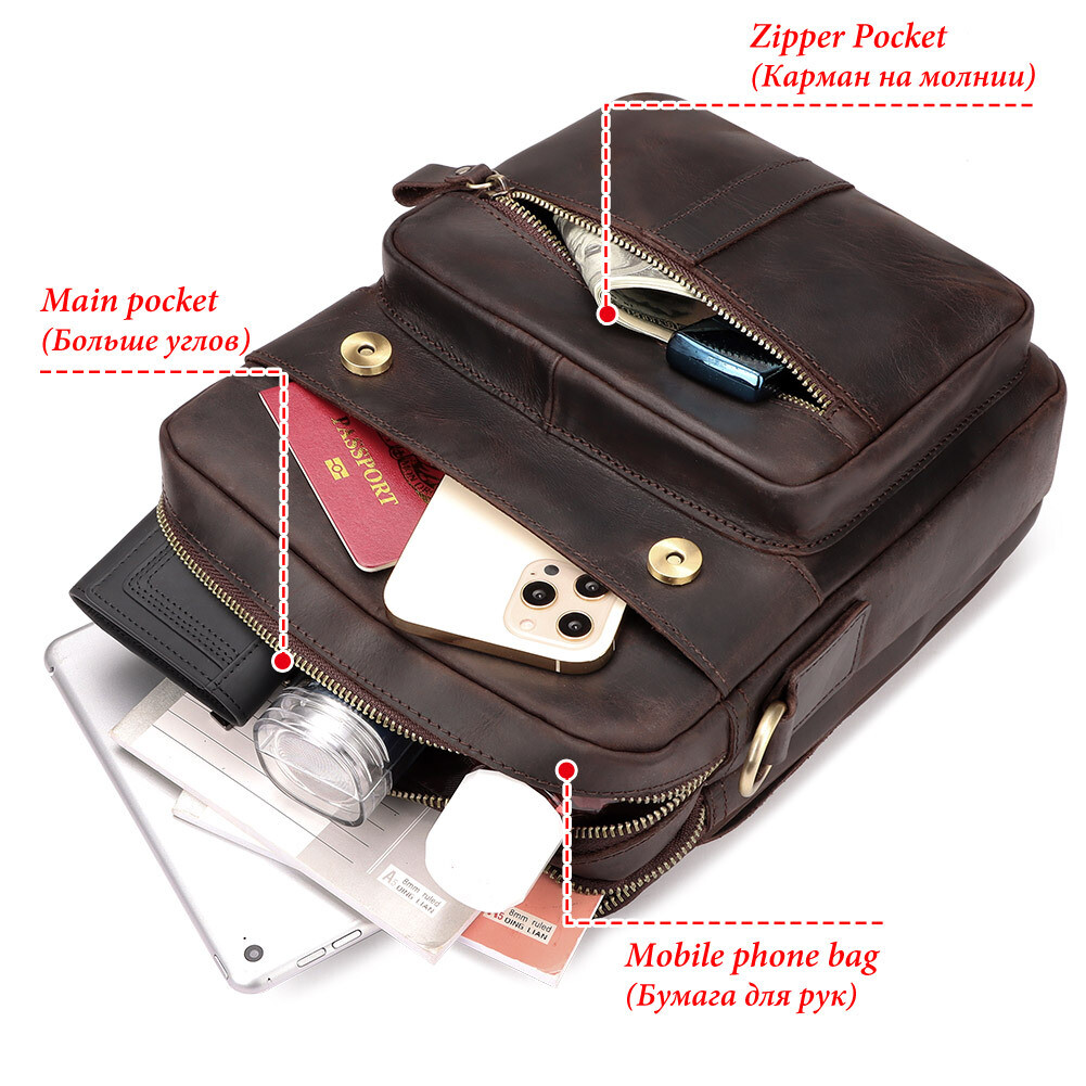 bag leather genuine crossbody shoulder men’s messenger sling backpack satchel